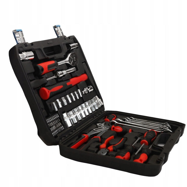 TOOL SET TOOL CASE WRENCHES SCREWDRIVERS PLIERS HAMMER 58 EL Packaging status original
