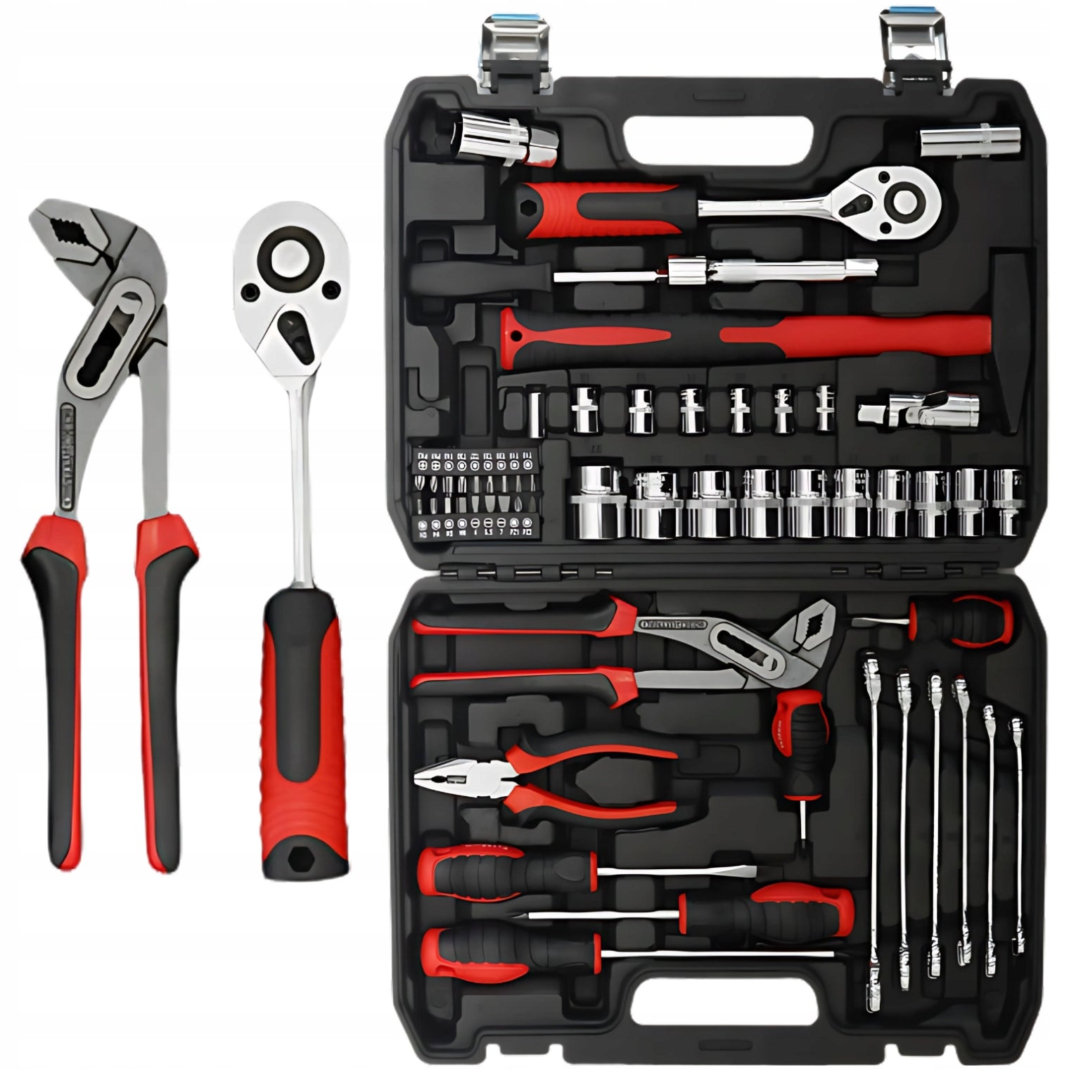 TOOL SET TOOL CASE WRENCHES SCREWDRIVERS PLIERS HAMMER 58 EL