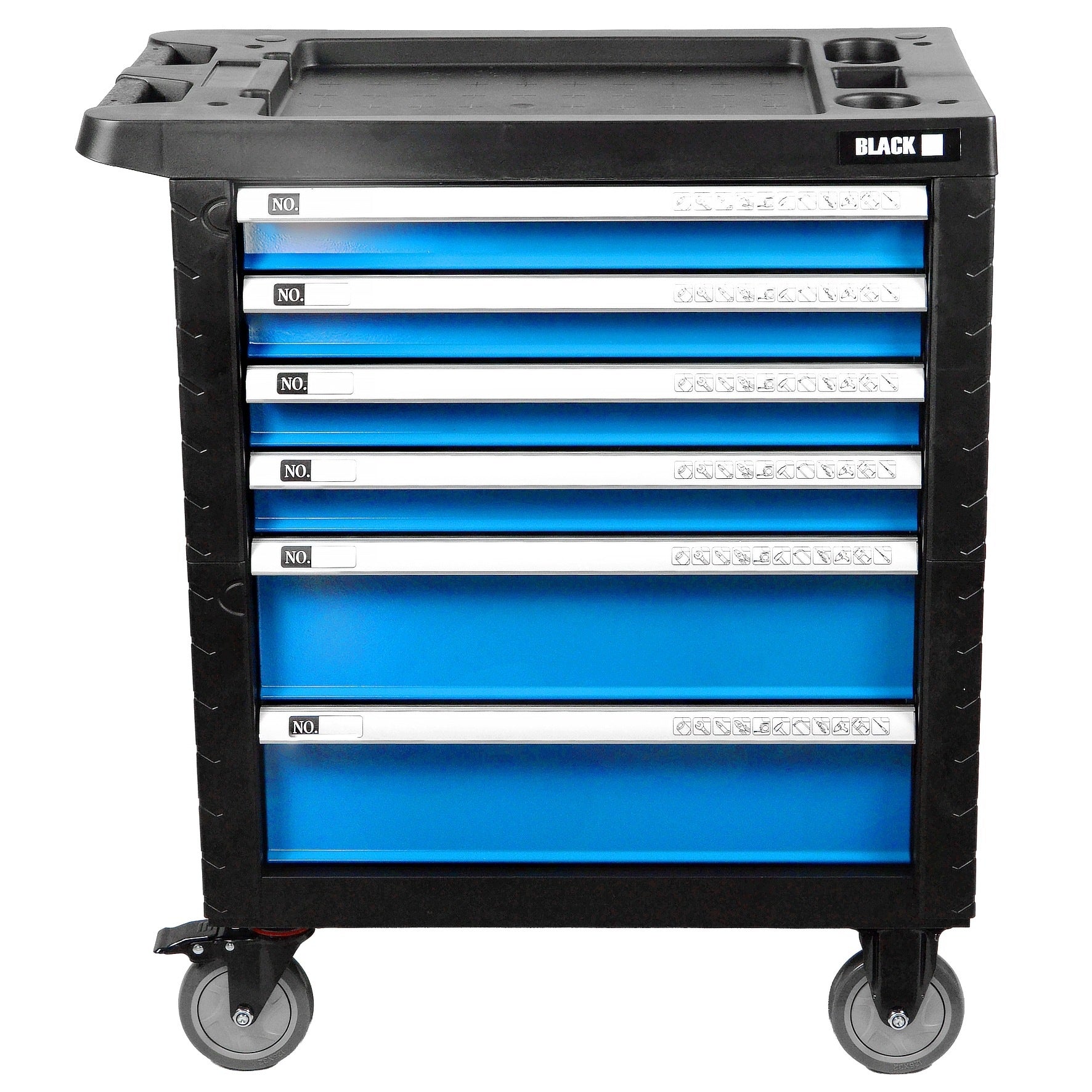 TOOL TROLLEY BLACK WITH EQUIPMENT CABINET 6 DRAWERS LOCK BRAKE Brand Black