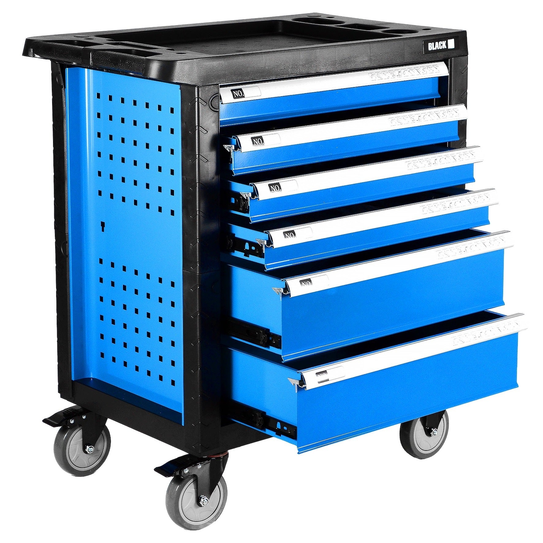 TOOL TROLLEY BLACK WITH EQUIPMENT CABINET 6 DRAWERS LOCK BRAKE Manufacturer code 10502