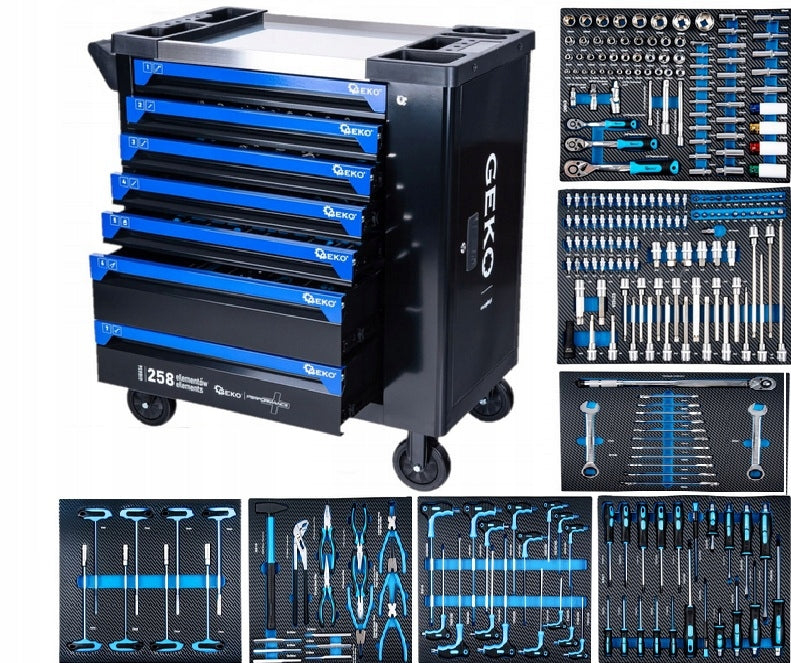 TOOL TROLLEY CABINET WITH EQUIPMENT HANDY 258 EL. STEEL 7 DRAWERS