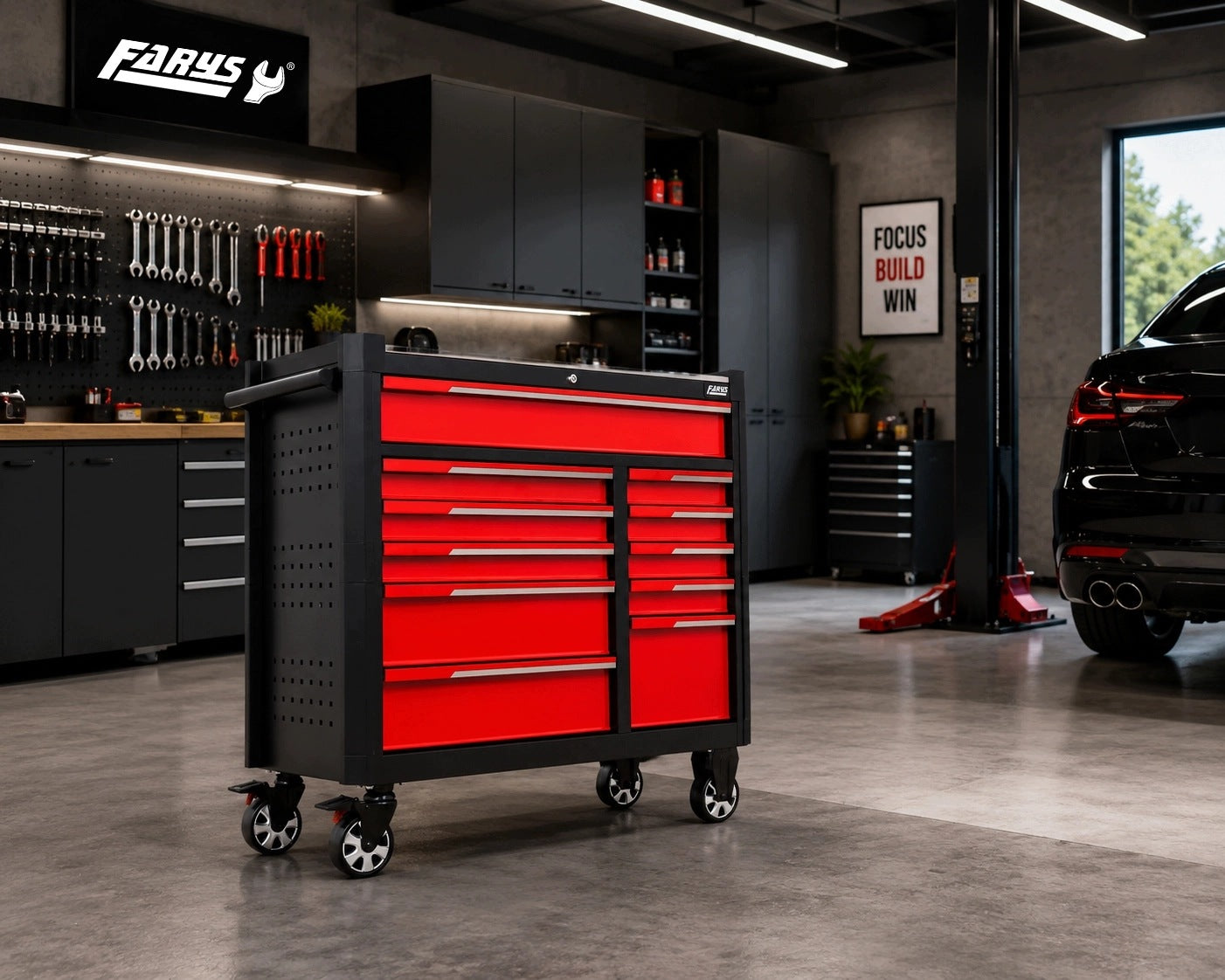 TOOL TROLLEY WORKSHOP CABINET ON WHEELS MOBILE 11 DRAWERS BRAKE Packaging status original