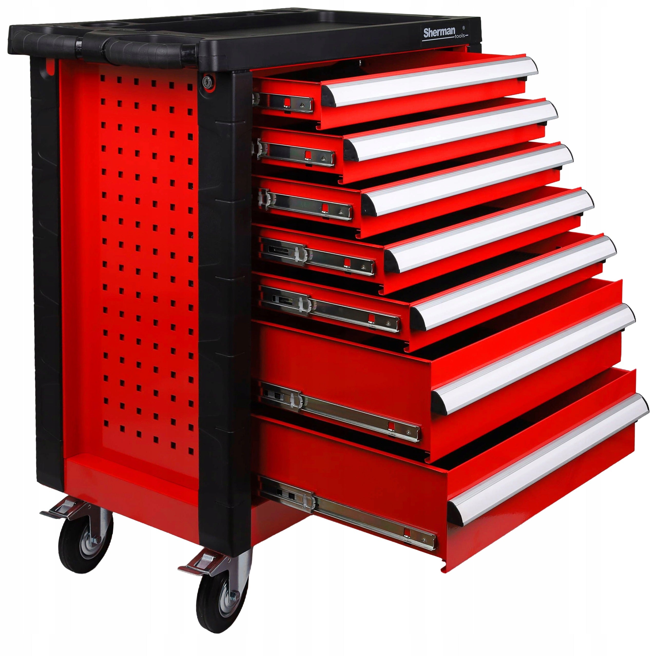 TOOL TROLLEY WORKSHOP CABINET ON WHEELS SHERMAN 7 DRAWERS RED Packaging status original