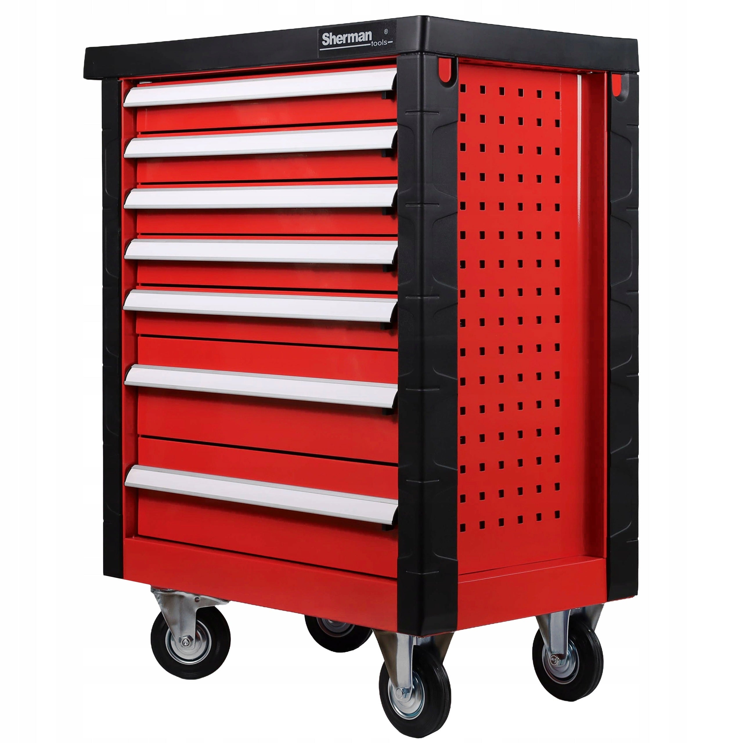 TOOL TROLLEY WORKSHOP CABINET ON WHEELS SHERMAN 7 DRAWERS RED