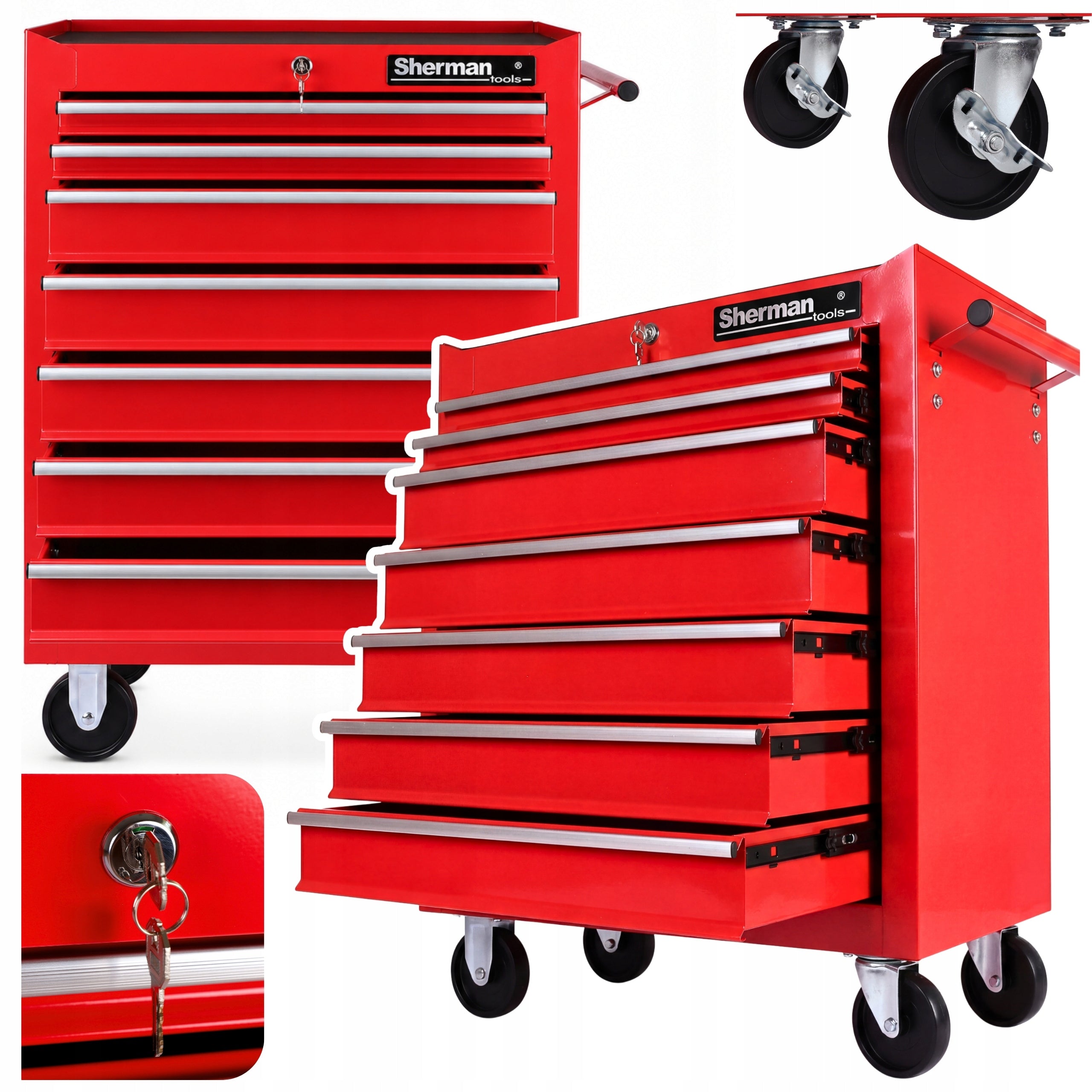 TOOL TROLLEY WORKSHOP CABINET on wheels Sherman|7 DRAWERS red