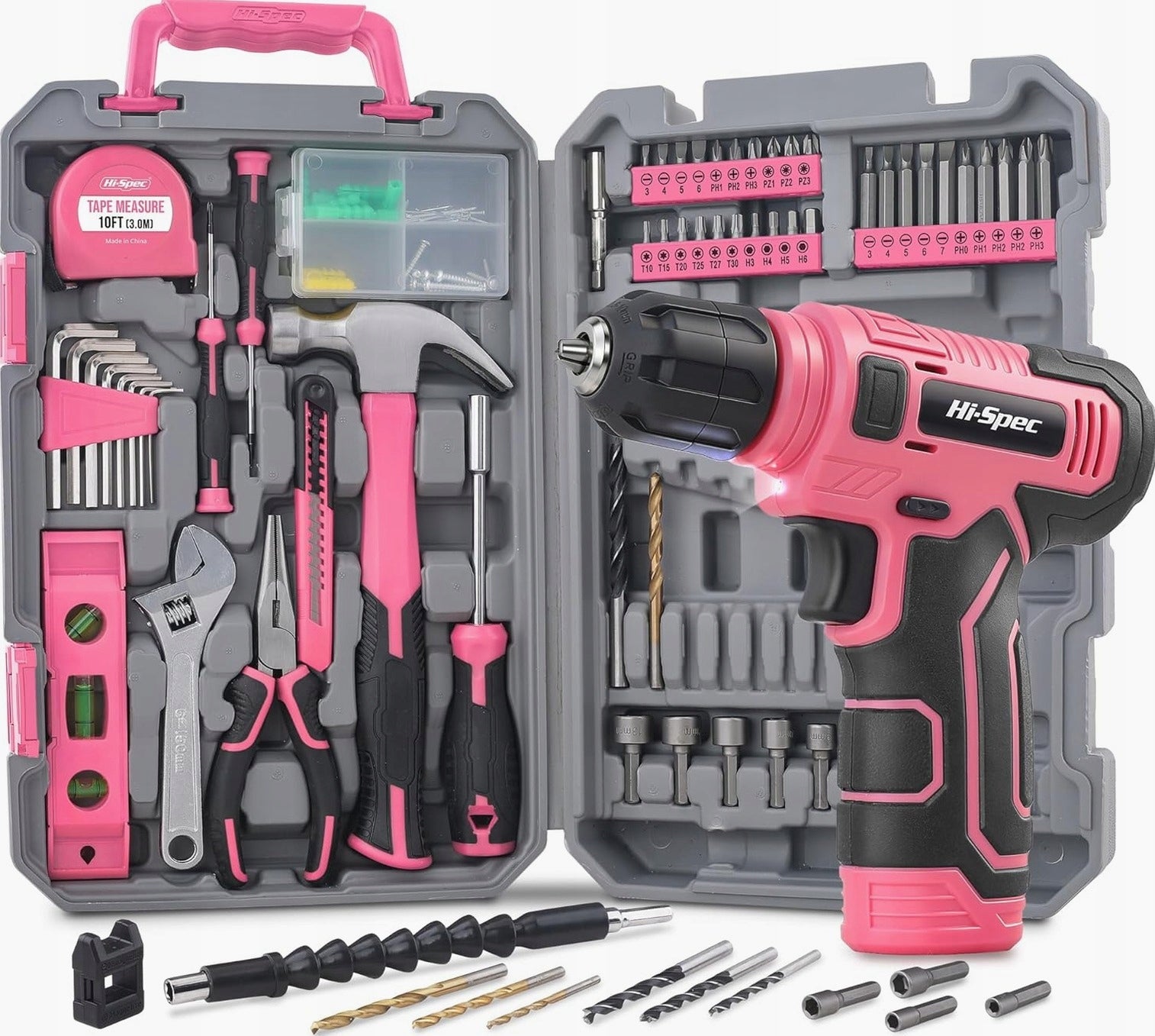 TOOLS SET PINK CORDLESS SUITCASE SCREWDRIVER DRILL COMPACT