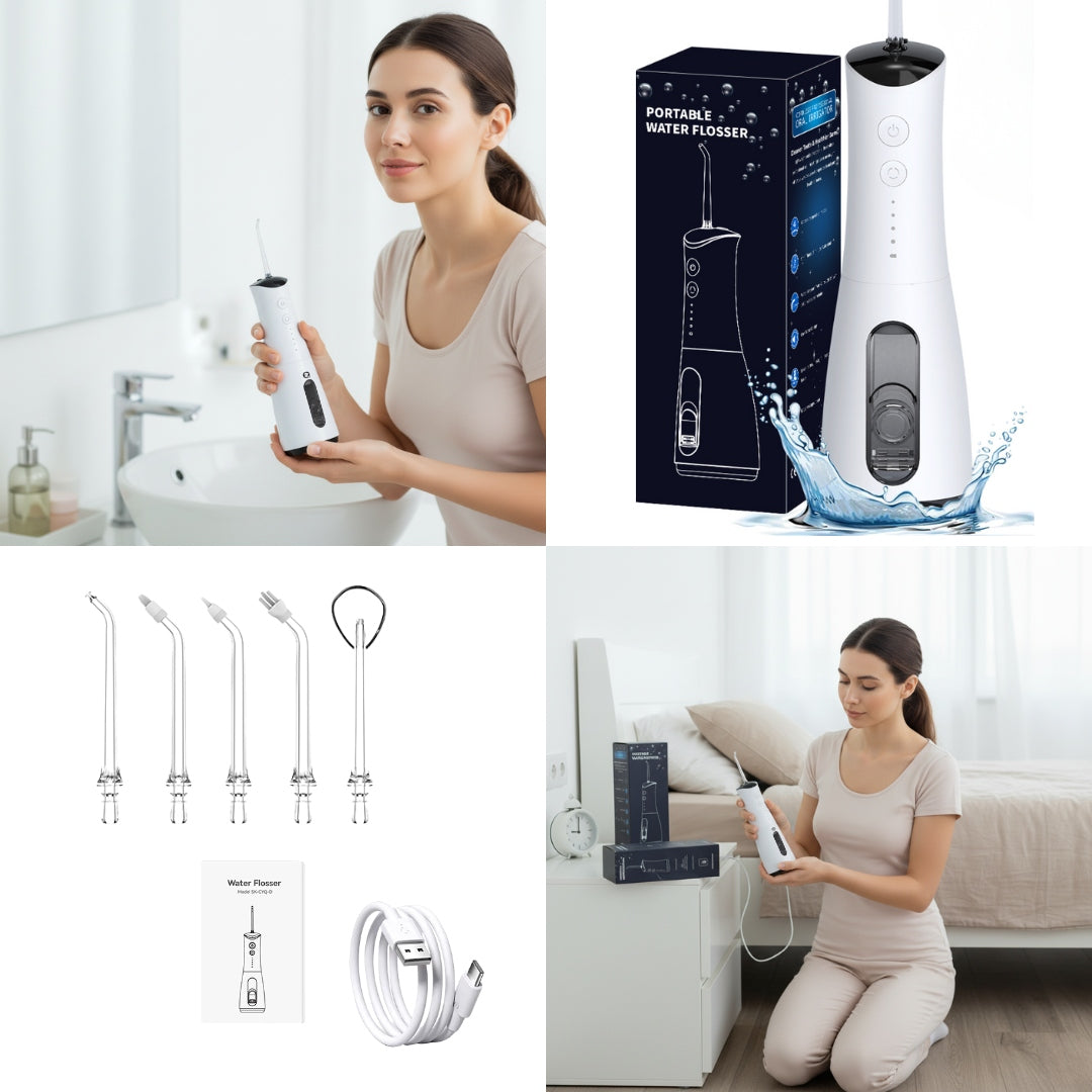 TOOTH IRRIGATOR WIRELESS DENTAL WATERPROOF 3 OPERATING MODES Power supply rechargeable battery