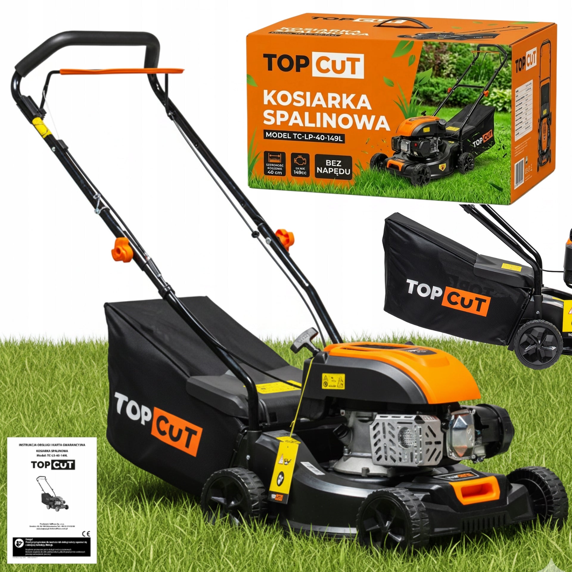 TOP CUT LAWN MOWER WITHOUT DRIVE 149CC 40CM 45L REVERSIBLE LIGHT