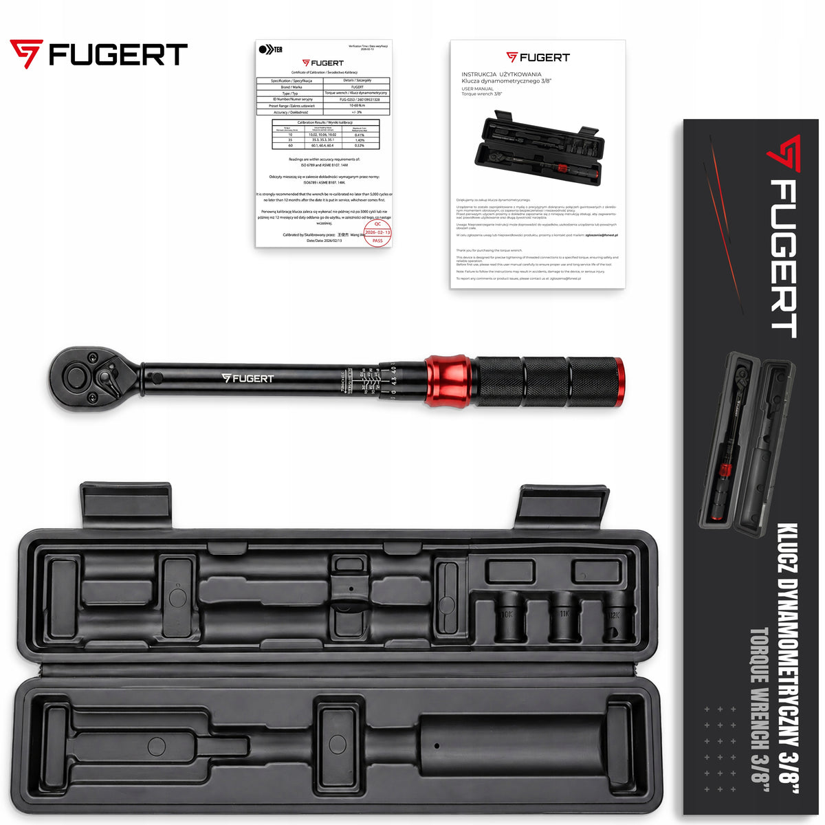 TORQUE WRENCH 3/8" 10-60Nm WITH CALIBRATION CERTIFICATE + SUITCASE Packaging status original