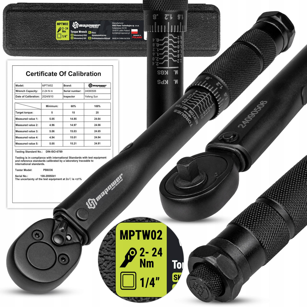 TORQUE WRENCH FOR BIKE 1/4' 2-24Nm CALIBRATION CERTIFICATE WITH LOCK