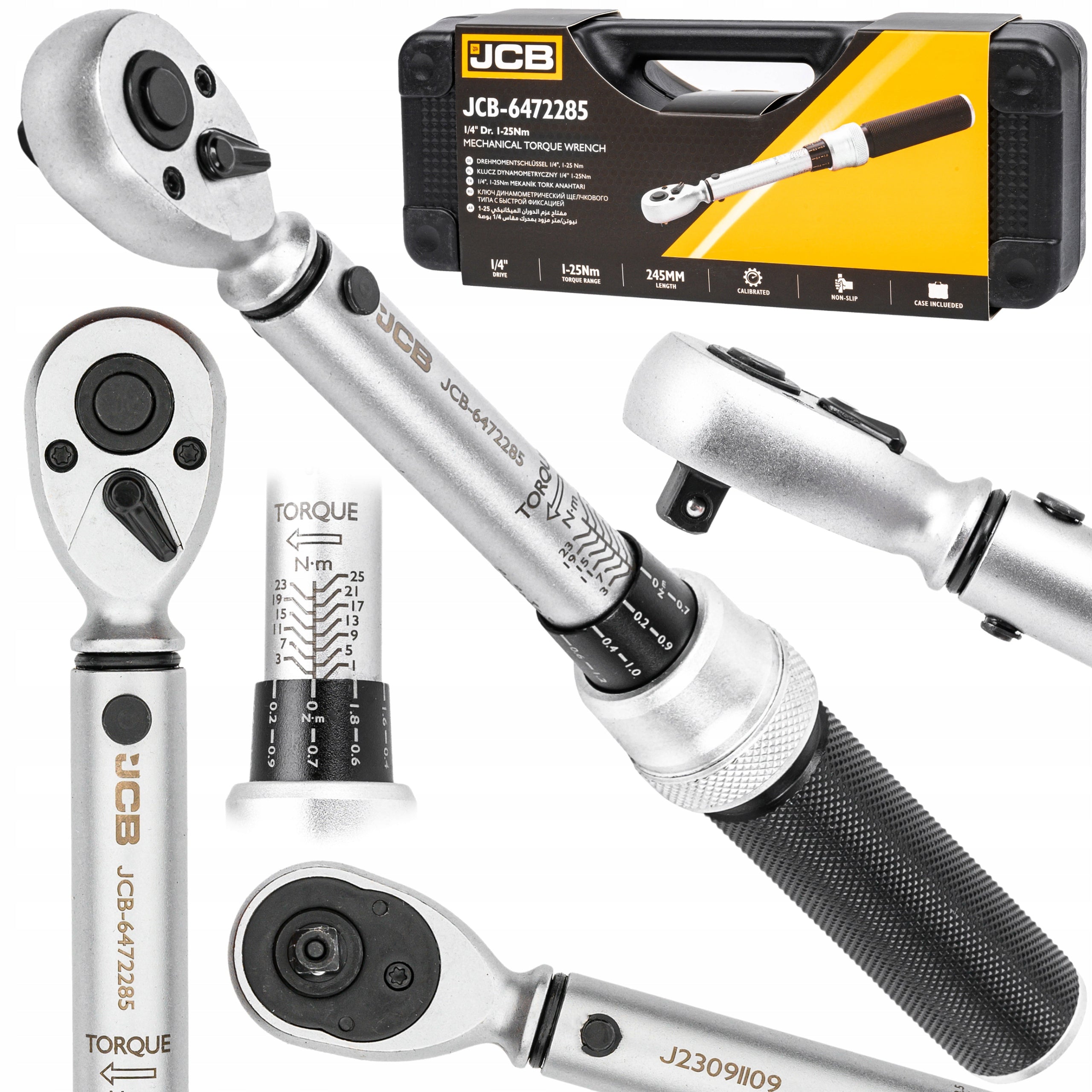 TORQUE WRENCH WITH CASE LOCK CALIBRATION CERTIFICATE 1-25NM 1/4" JCB