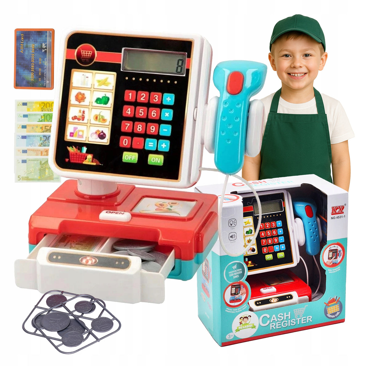 TOUCH CASH REGISTER toy SCANNER MONEY drawer CALCULATOR fun in store EAN (GTIN) 5901960623047