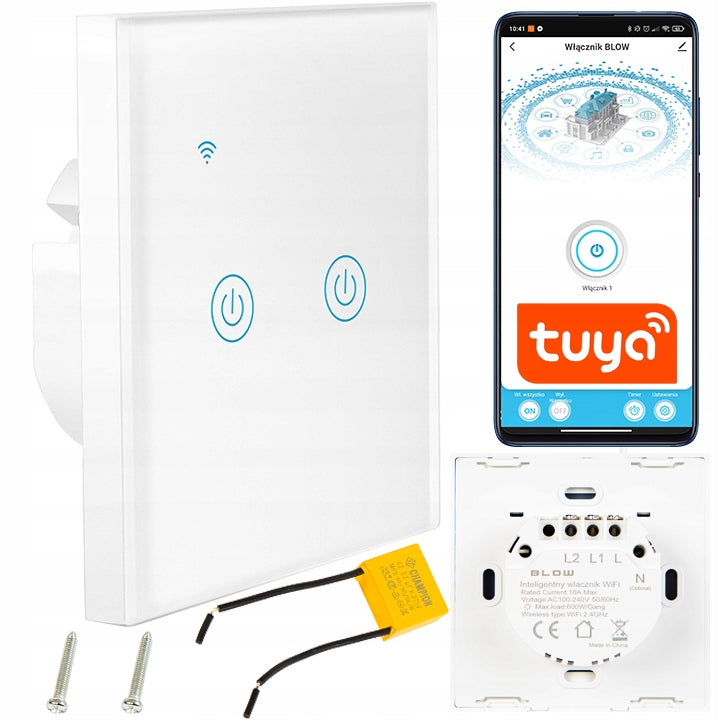 TOUCH LIGHT SWITCH DUAL CHANNEL GLASS LED WHITE Tuya WiFi SMART LED