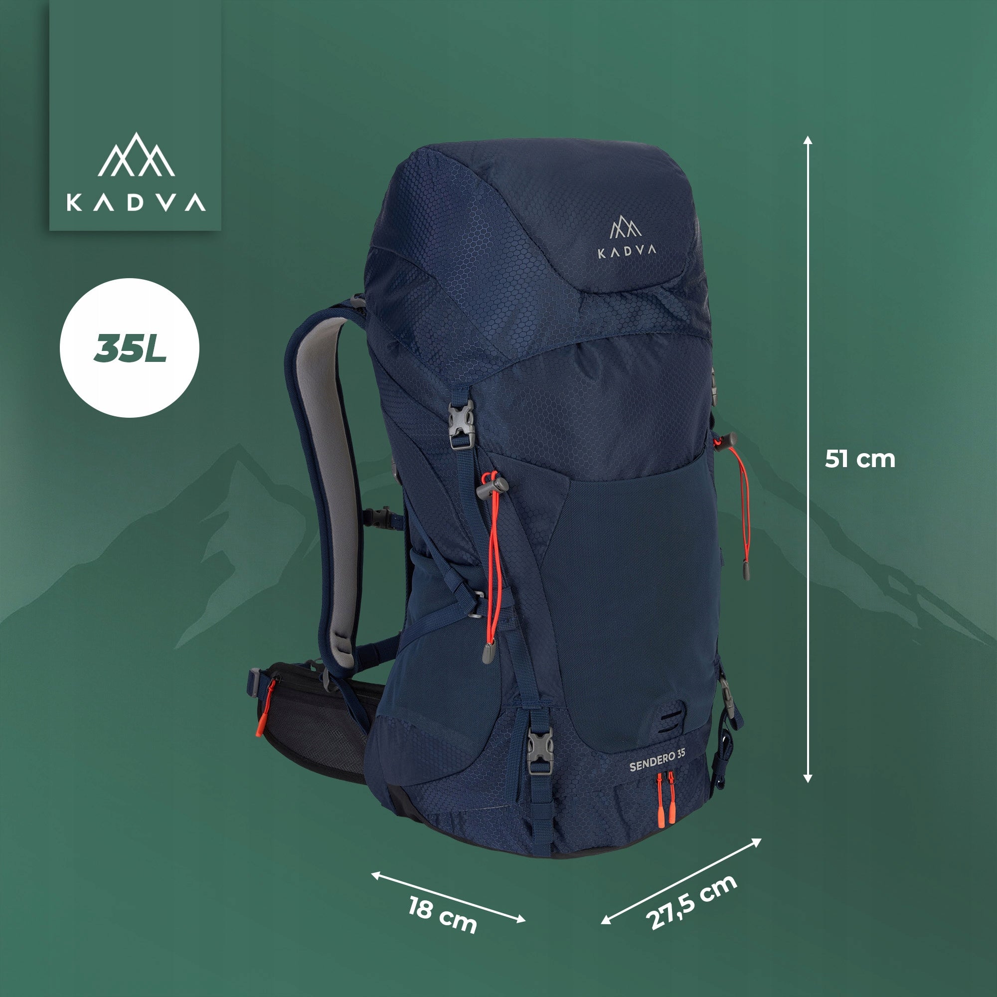 TOURIST BACKPACK KADVA SANDERO 35l BLUE MOUNTAIN TREKKING COVER Packaging status original