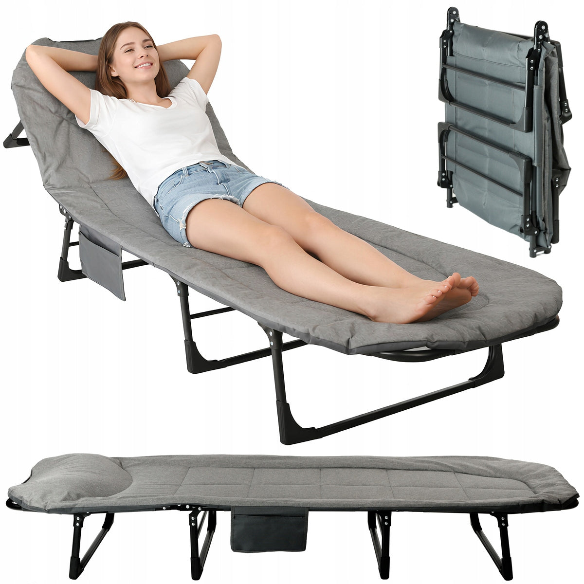 TOURIST BED FOLDING FIELD CANADIAN STABLE STRONG 150 KG SUN LOUNGER