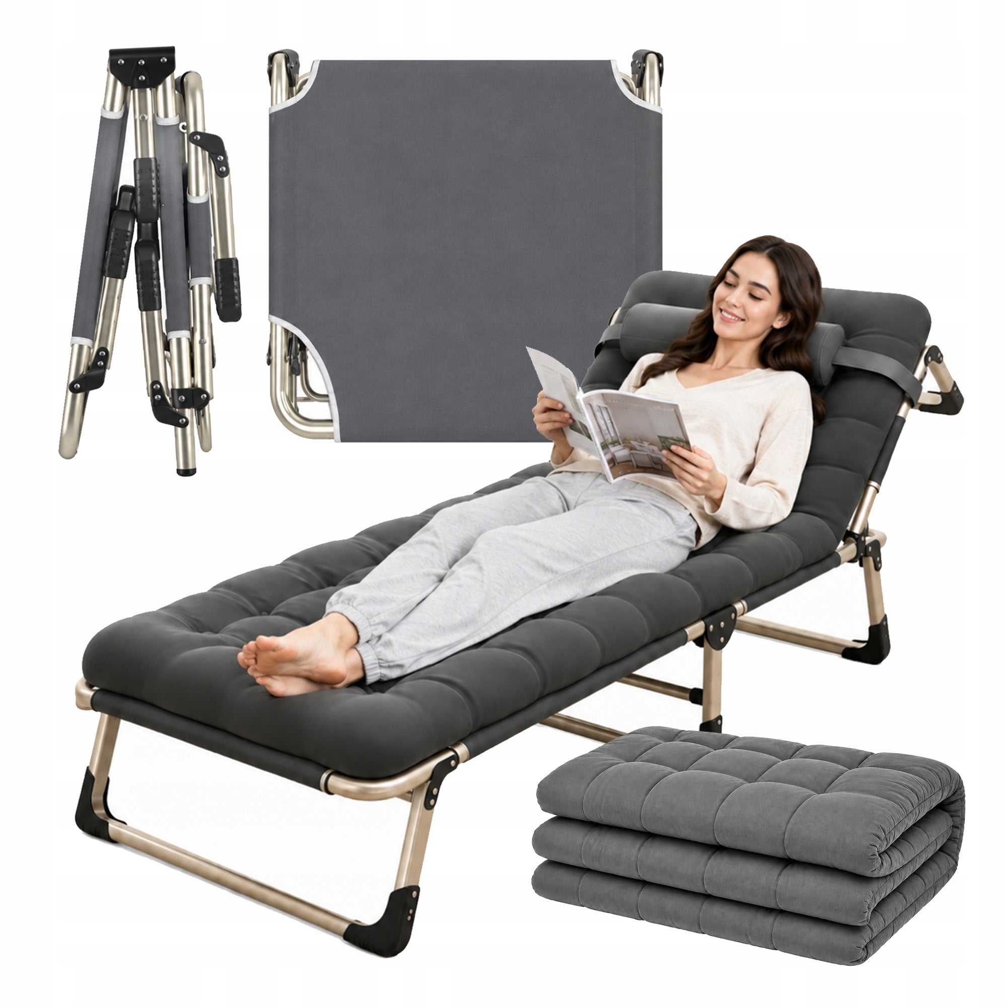 TOURIST BED WITH MATTRESS FOLDING CAMPING FIELD 2 IN 1 COUCH Packaging status original