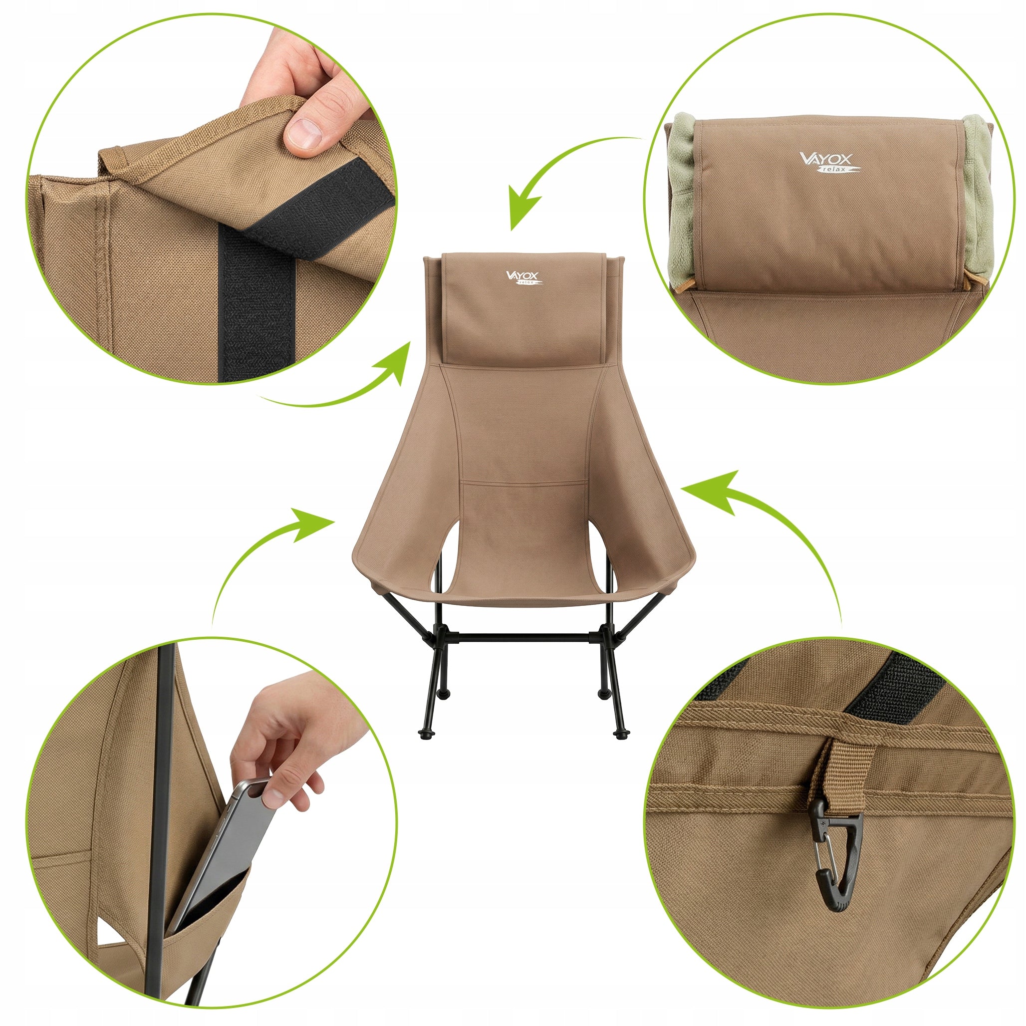 TOURIST CHAIR FOLDING CAMPING LOUNGER WITH BACKREST COVER PRO VAYOX Manufacturer code KRZESŁO SKŁADANE PLAŻOWE KEMPINGOWE VAYOX