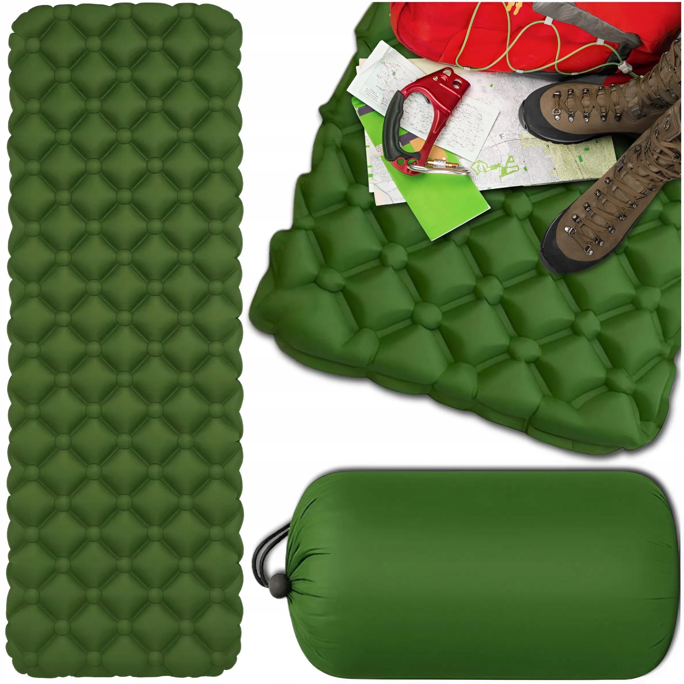 TOURIST MAT INFLATABLE MATTRESS FOR SLEEPING GREEN 195x60CM Manufacturer code KARIMATA DMUCHANA KEMPINGOWA DO NAMIOTU