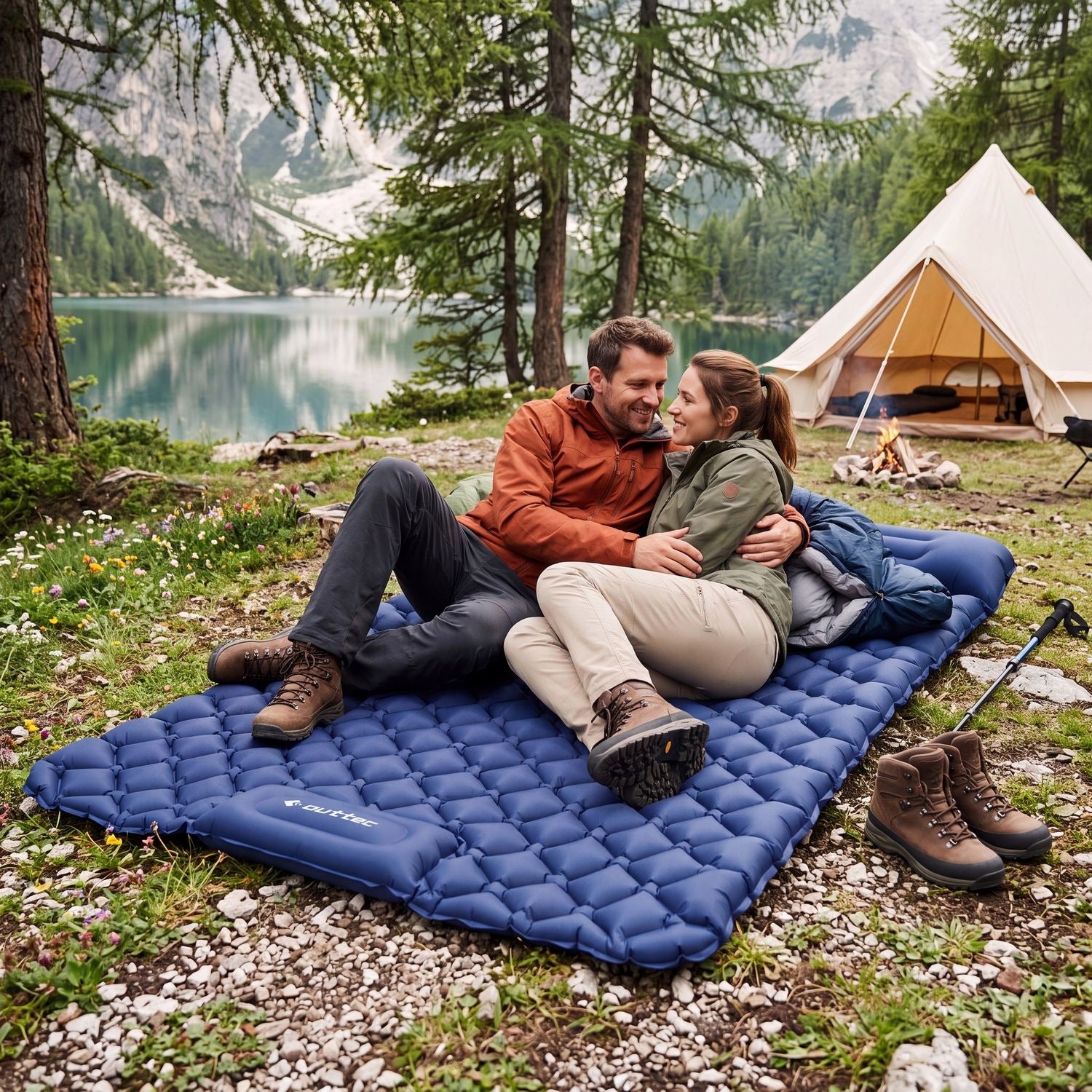 TOURIST MAT INFLATABLE TWO-PERSON LIGHT 205X120 NYLON OUTTEC Color blue