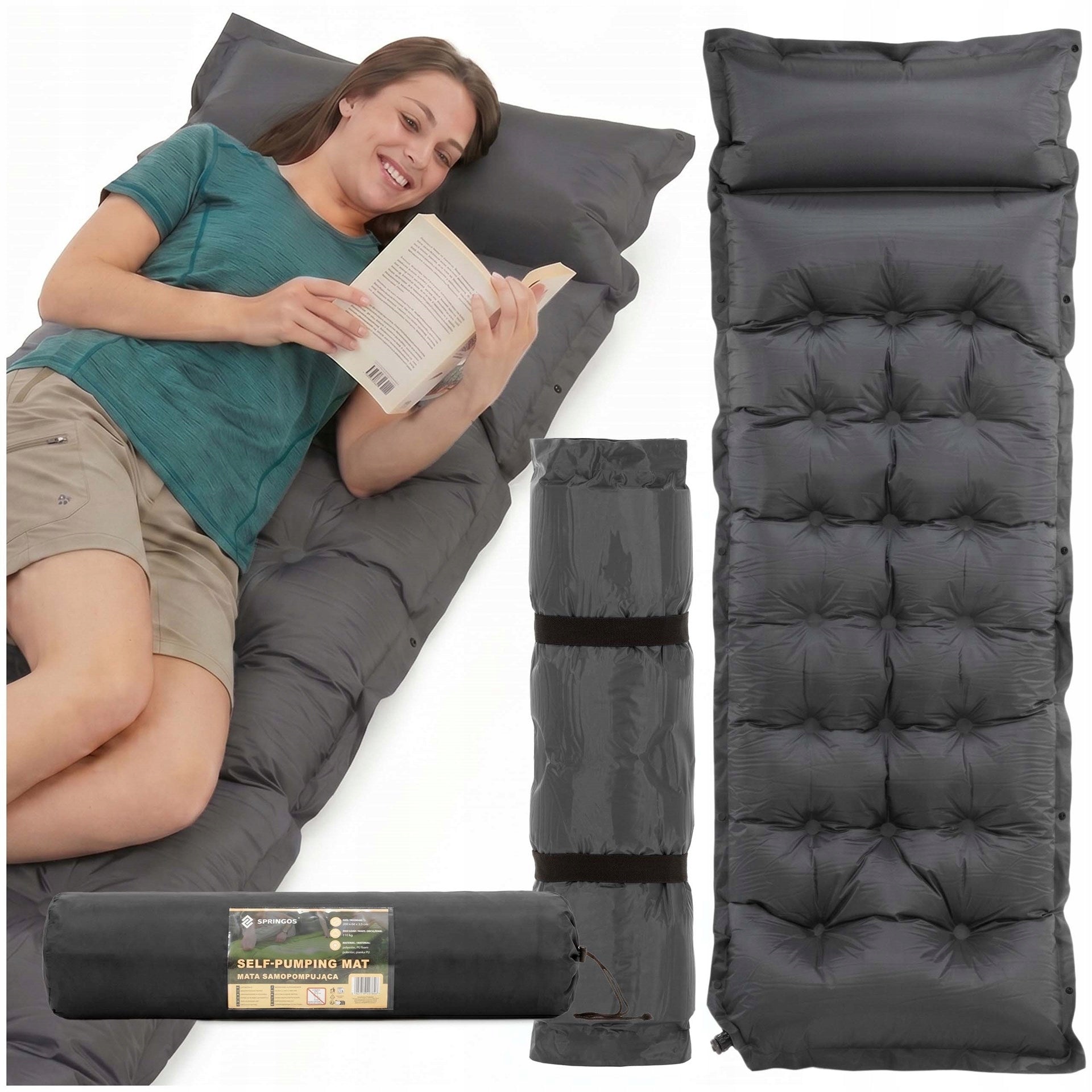 TOURIST SELF-INFLATING MAT WITH PILLOW 193 cm MATTRESS THICK