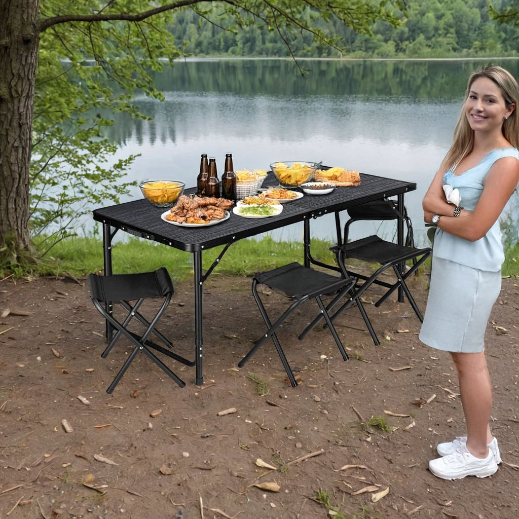 TOURIST SET TABLE 4 CAMPING CHAIRS FOLDING IN SUITCASE 5in1 Color black