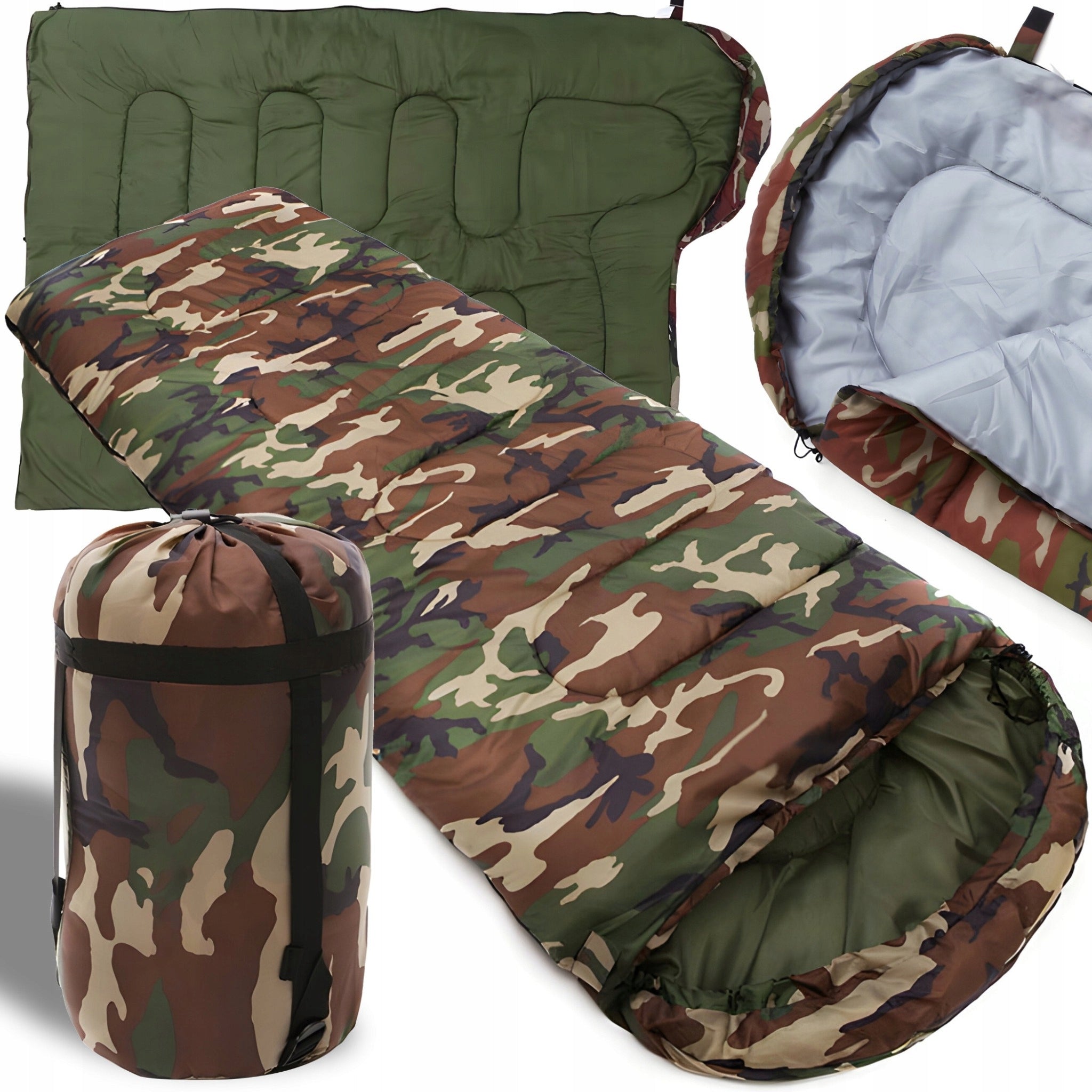 TOURIST SLEEPING BAG QUILT MUMMY WITH HOOD WARM CAMO 210x75CM COVER