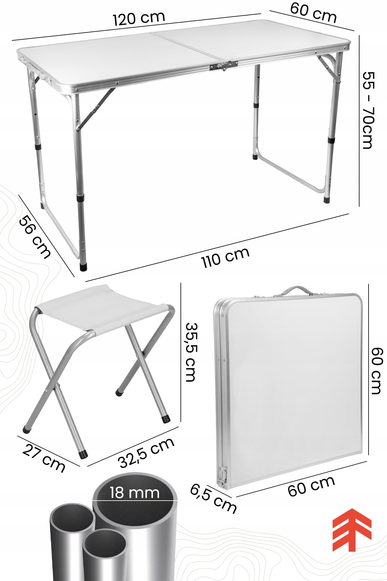 TOURIST TABLE 120CM FOLDING TABLE 4 CHAIRS CAMPING SET SUITCASE Manufacturer code 112755