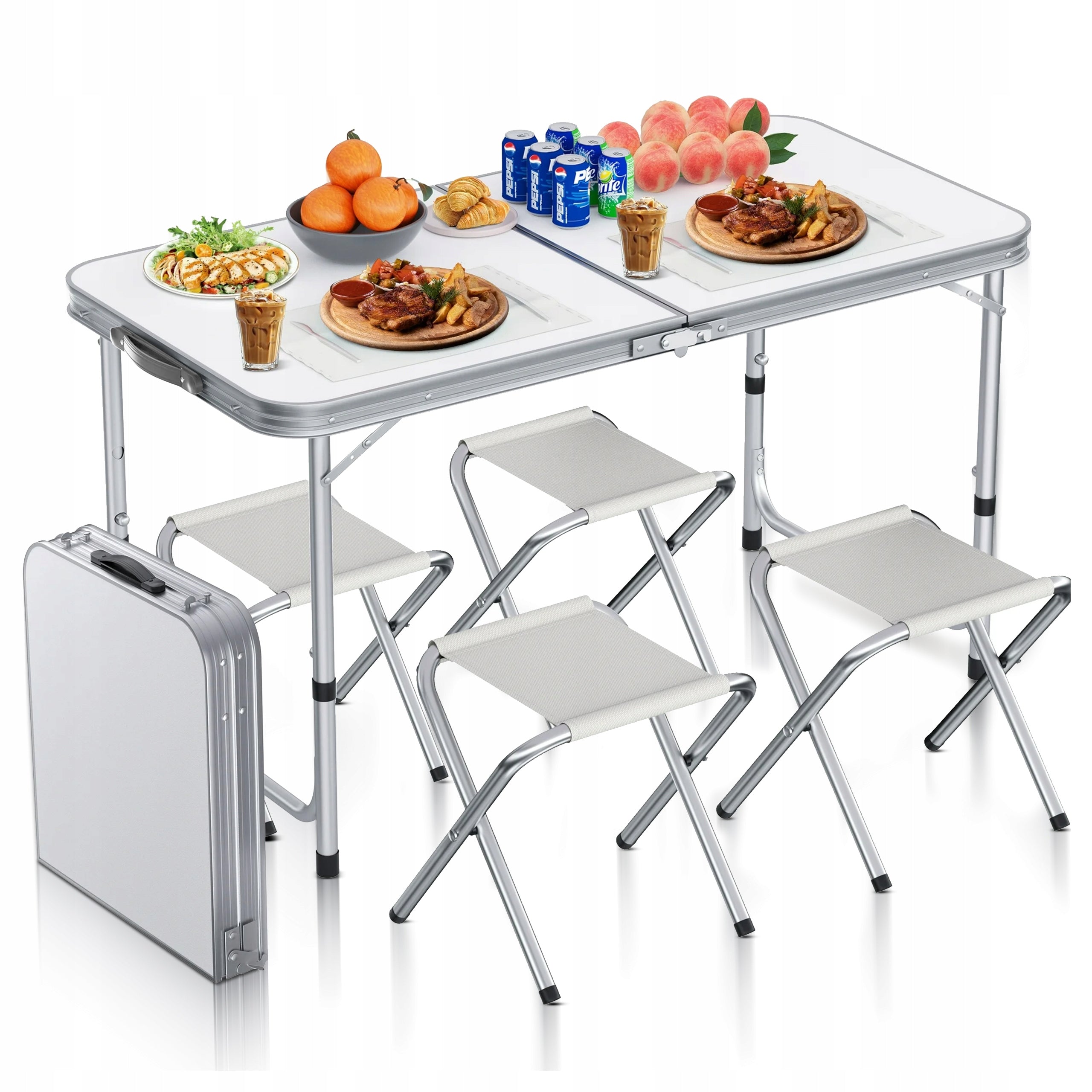 TOURIST TABLE 120CM FOLDING TABLE 4 CHAIRS CAMPING SET SUITCASE