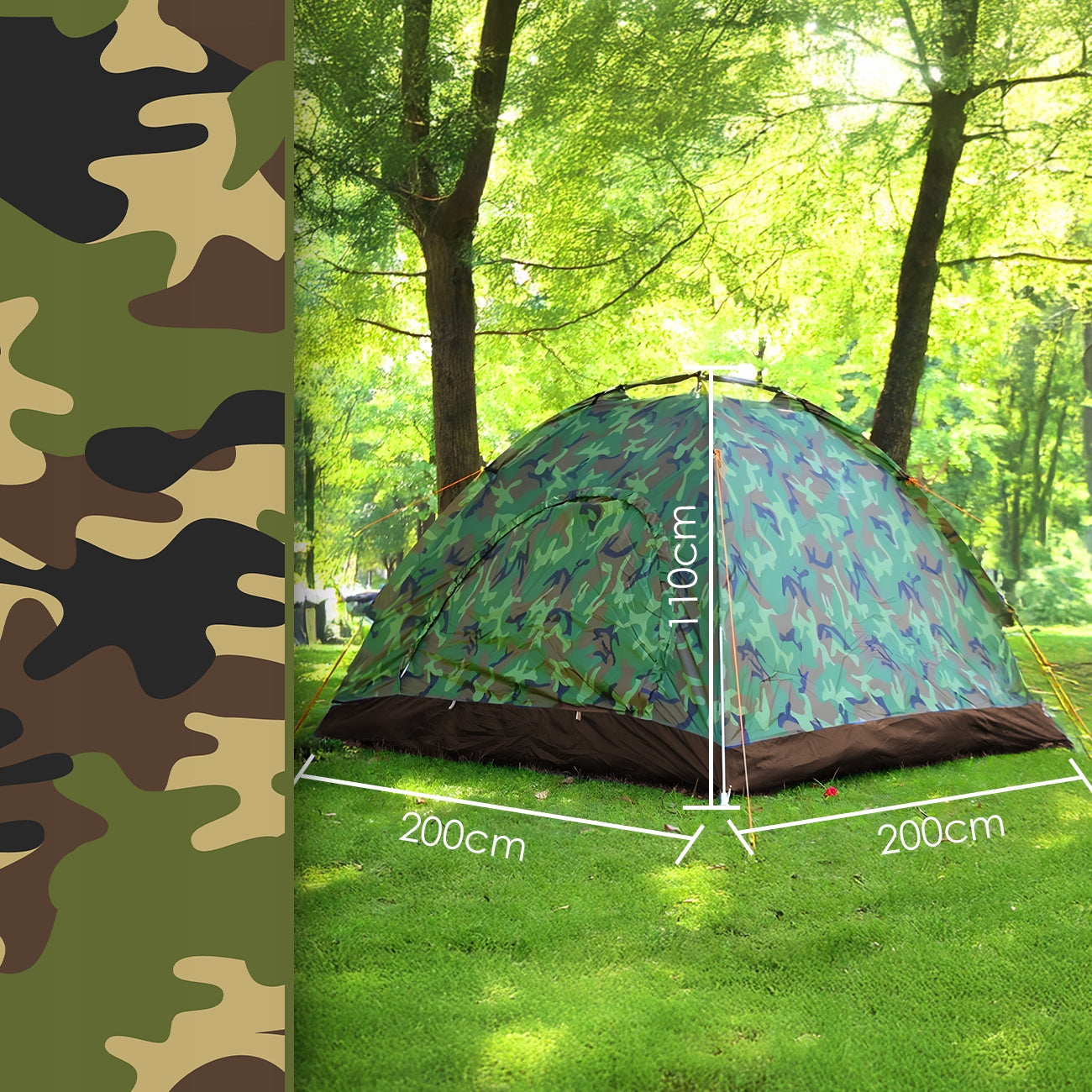 TOURIST TENT CAMO 4-PERSON CAMPING WITH MOSQUITO NET WINDOW 200 x 200CM Kind travel
