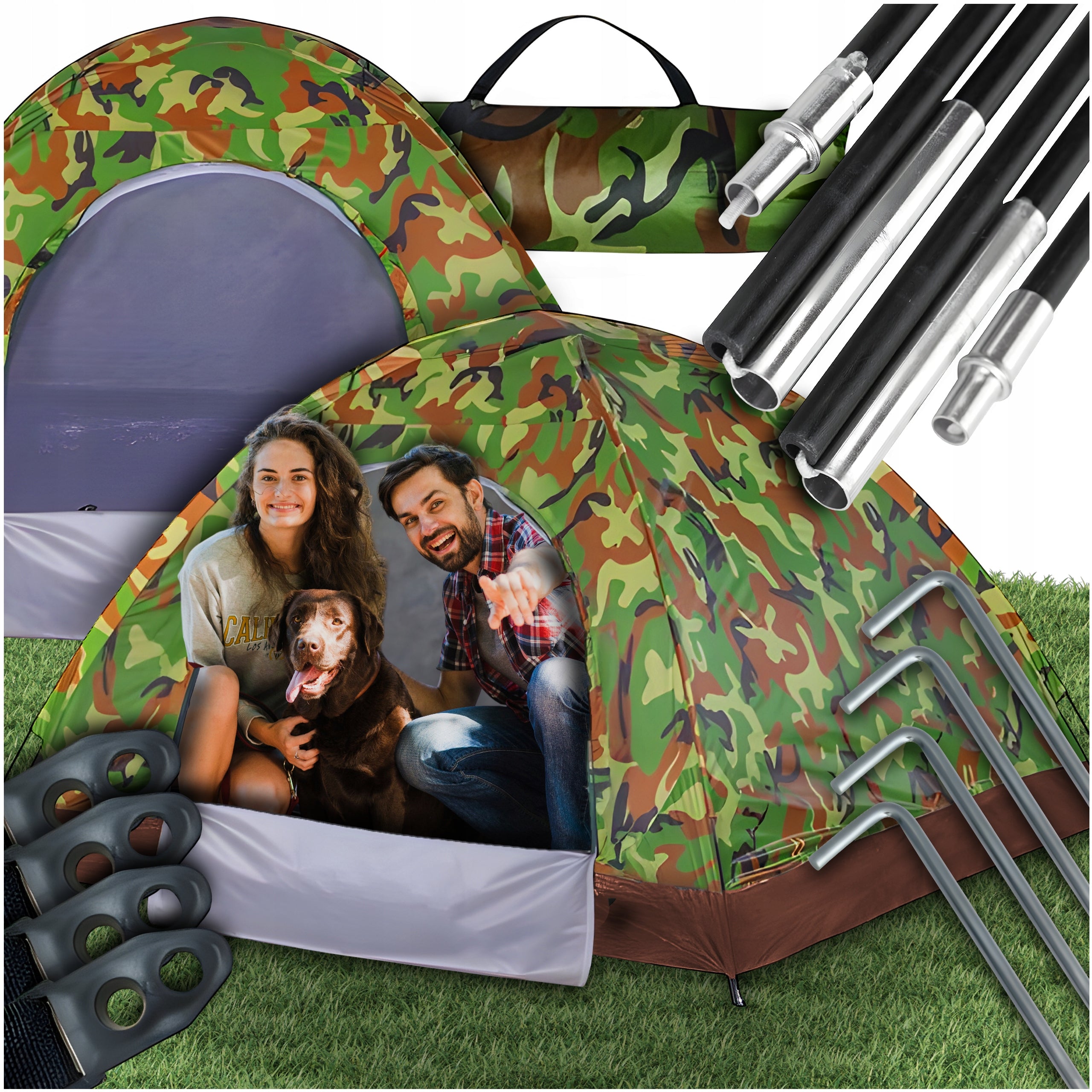 TOURIST TENT CAMO 4-PERSON CAMPING WITH MOSQUITO NET WINDOW 200 x 200CM