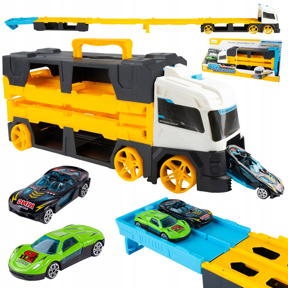 TOW TRUCK TIR LAUNCHER CARS TRUCK 2 CARS RESORAKI TOY TRANSPORTER