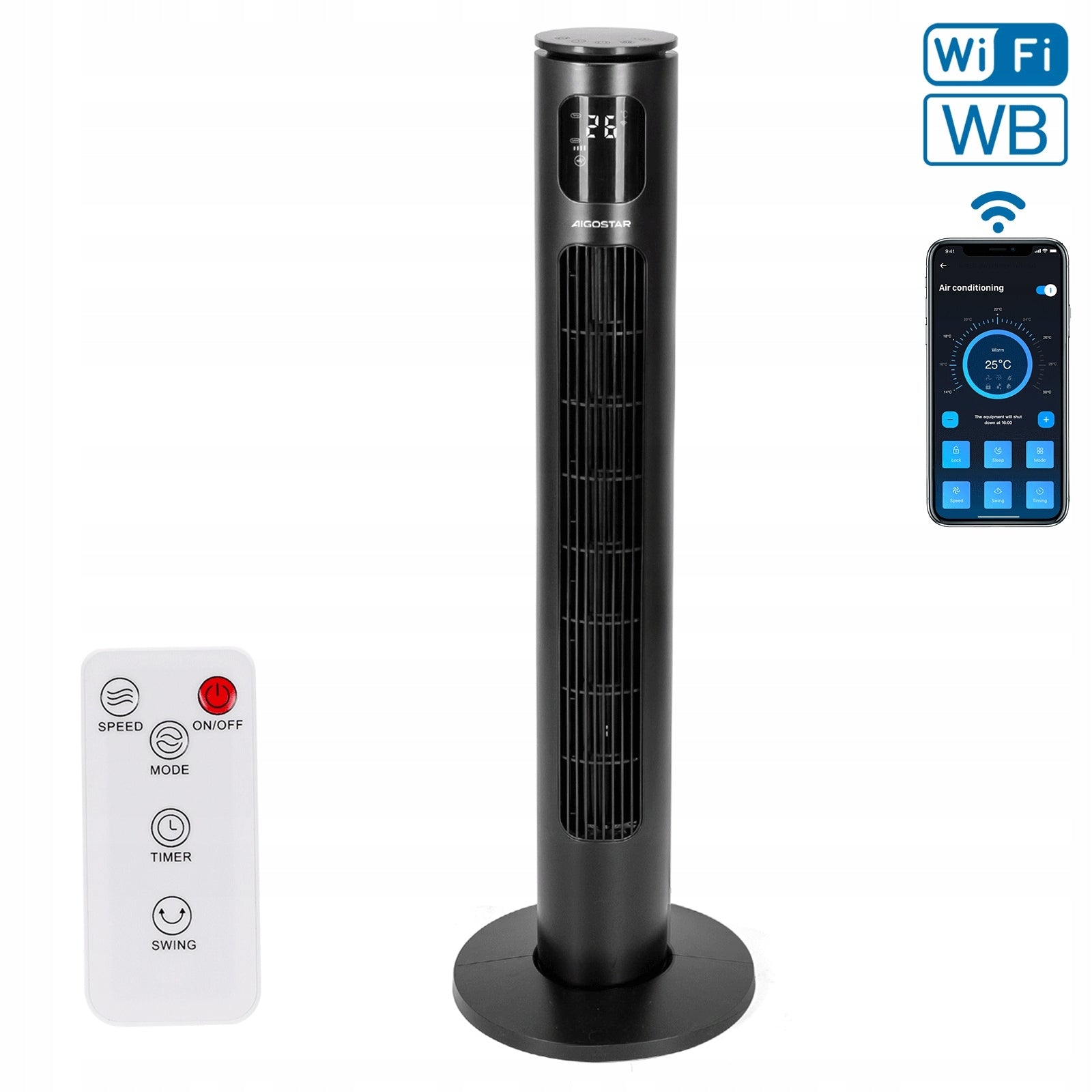 TOWER FAN WIFI REMOTE CONTROL LED OSCILLATION TIMER 50W Manufacturer code 330100A42