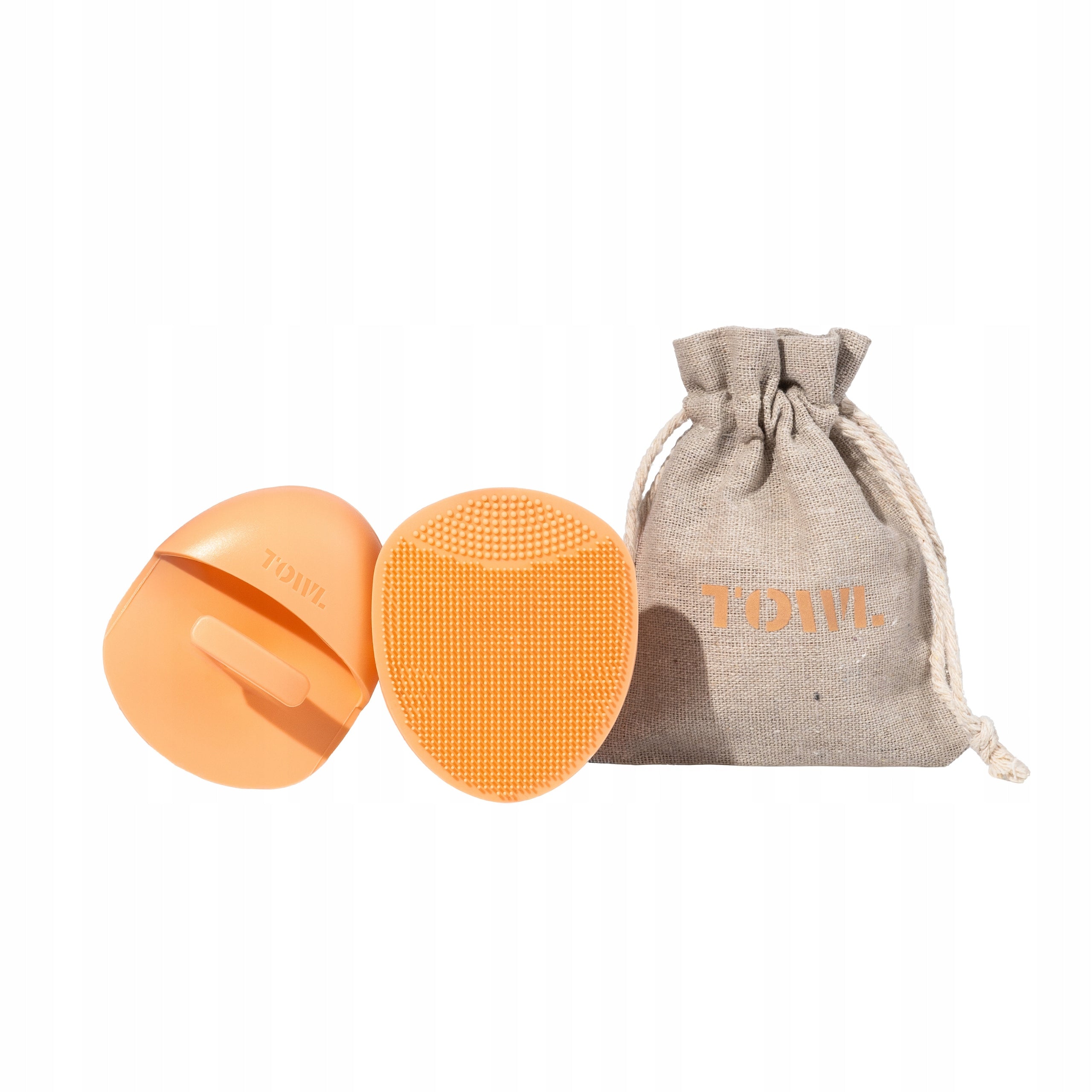 TOWL Peach Fuzz Washcloth Face Brush Silicone + Linen Pouch