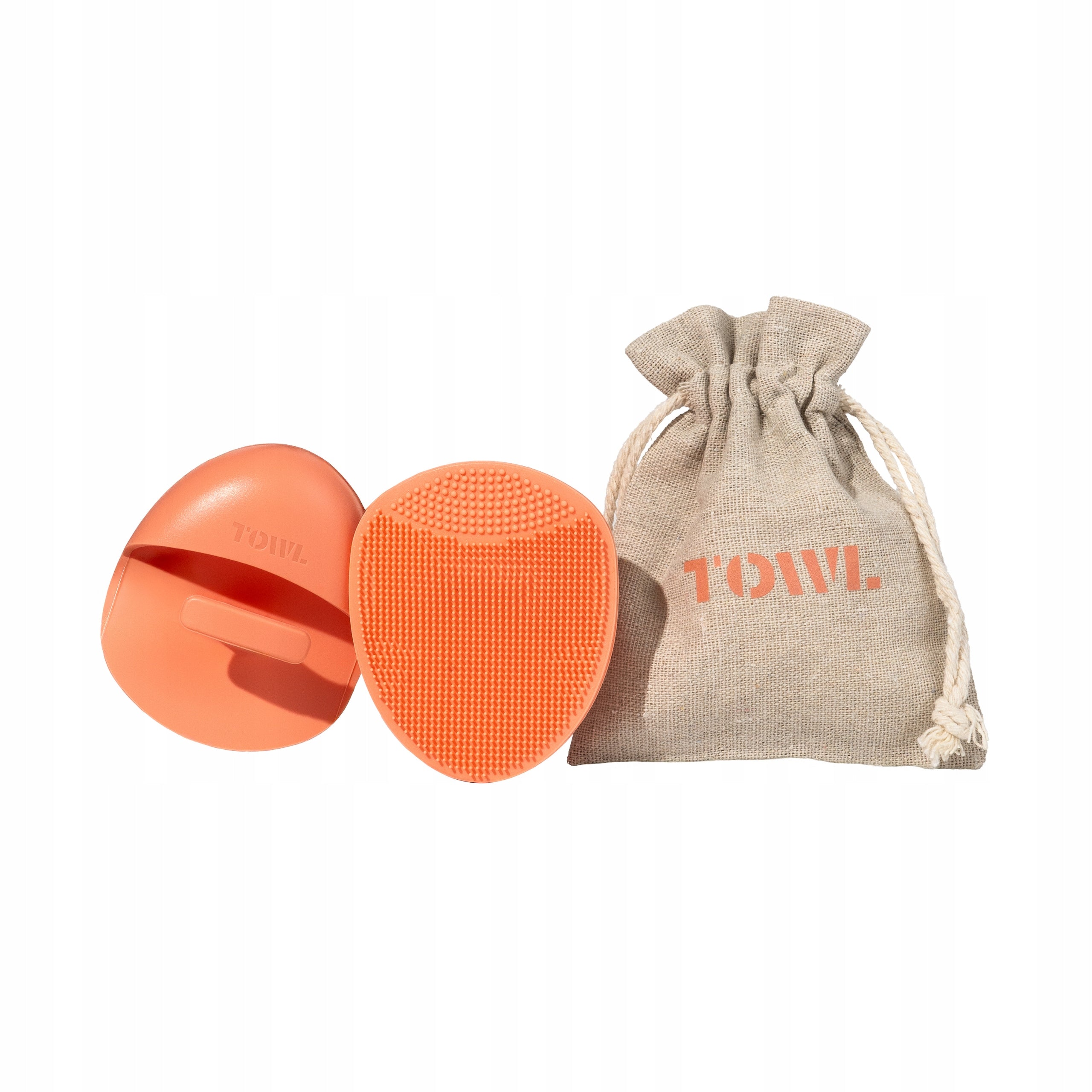 TOWL Peach Pink Washcloth Face Brush Silicone + Linen Pouch