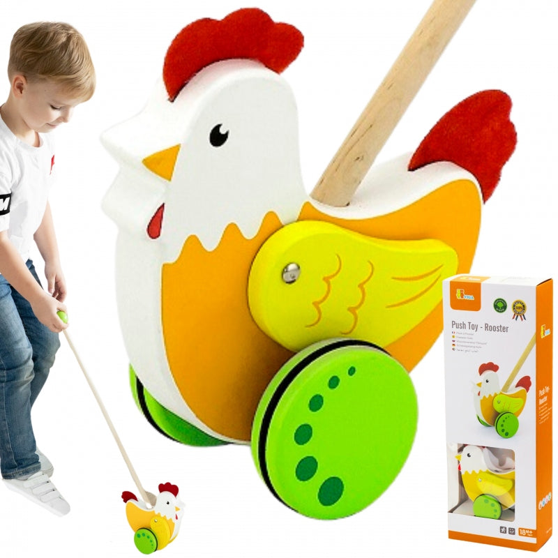 TOY COCKEREL PUSHER ON STICK COMPANION WALKS VIGA FOR THE YOUNGEST Brand Viga