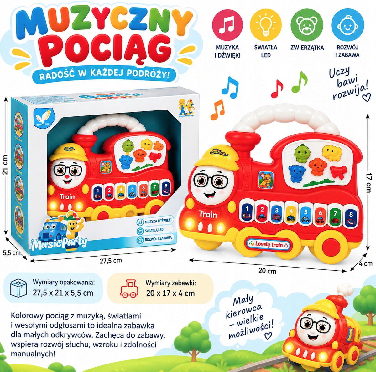 TOY INTERACTIVE TRAIN WITH LIGHTS AND MELODIES PIANO FOR A CHILD Brand poony