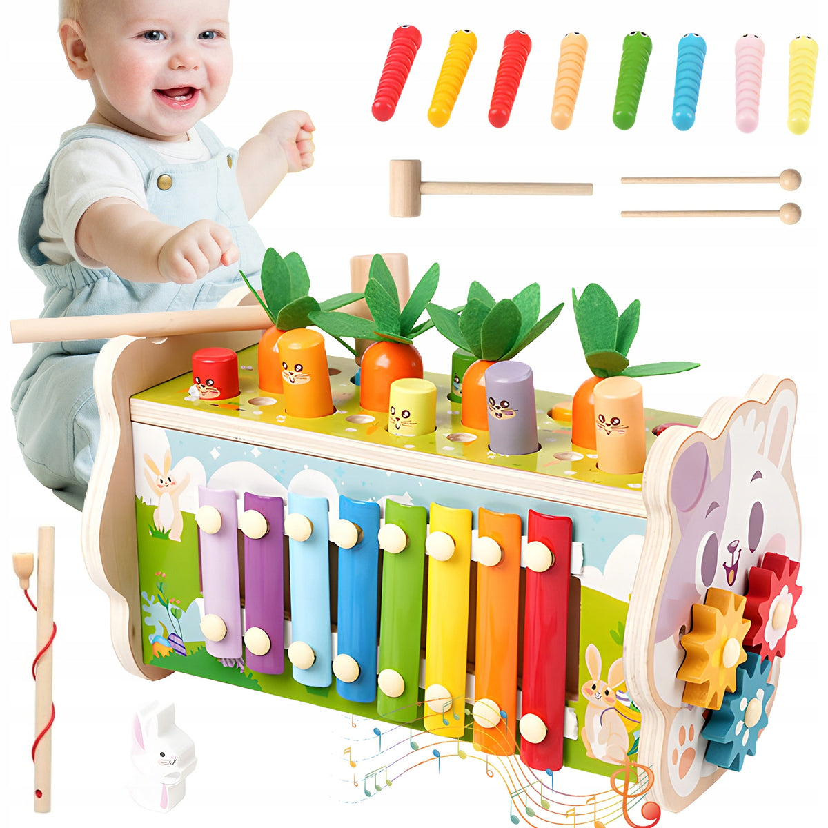 TOY PIANO CYMBALS WOODEN SORTER 8IN1 FOR ONE YEAR OLD CHILD HOME