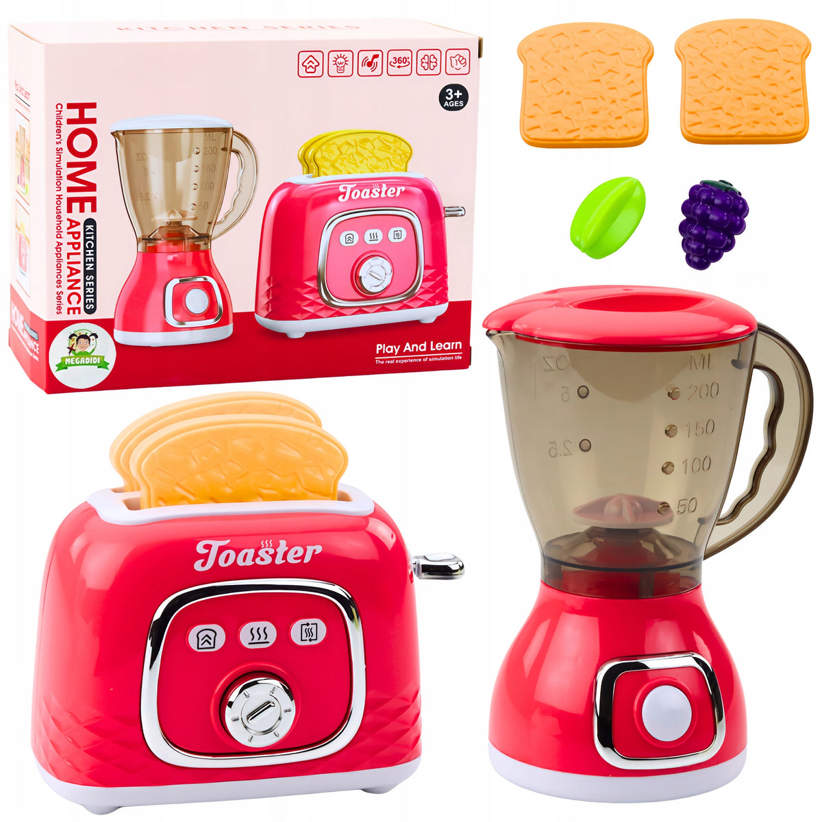 TOY TOASTER plus BLENDER Kitchen Appliance Set STYLISH Fruit Brand no brand
