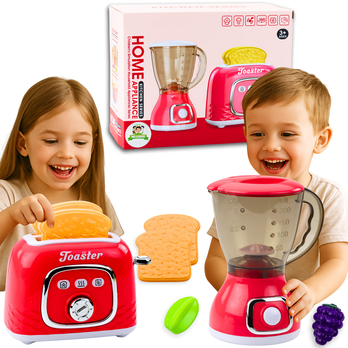 TOY TOASTER plus BLENDER Kitchen Appliance Set STYLISH Fruit