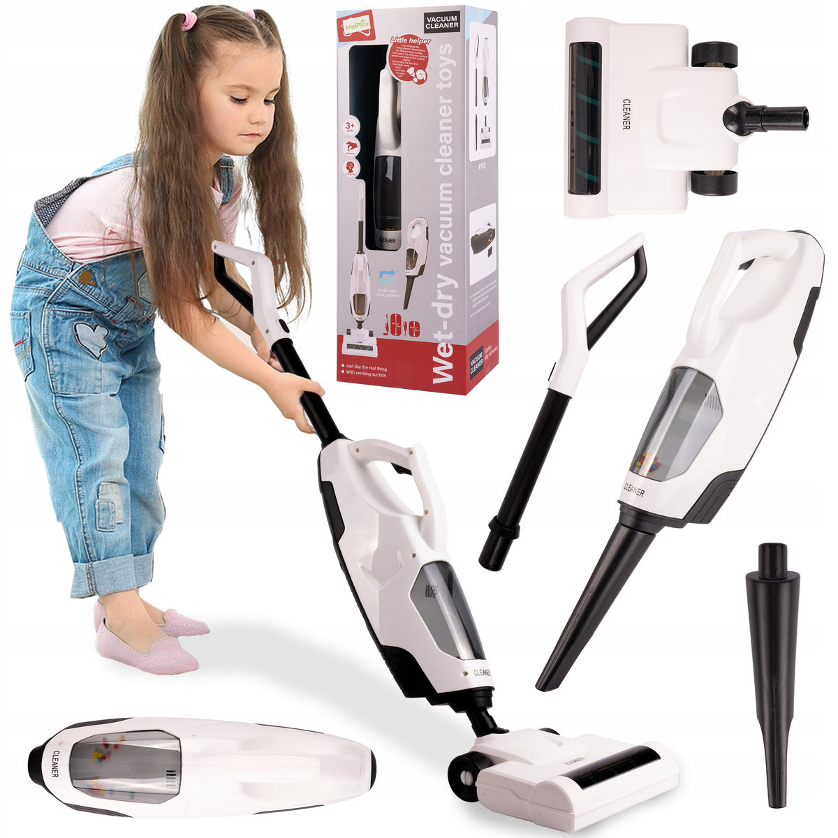TOY VACUUM CLEANER WIRELESS VERTICAL HANDHELD INTERACTIVE PULLS 2IN1