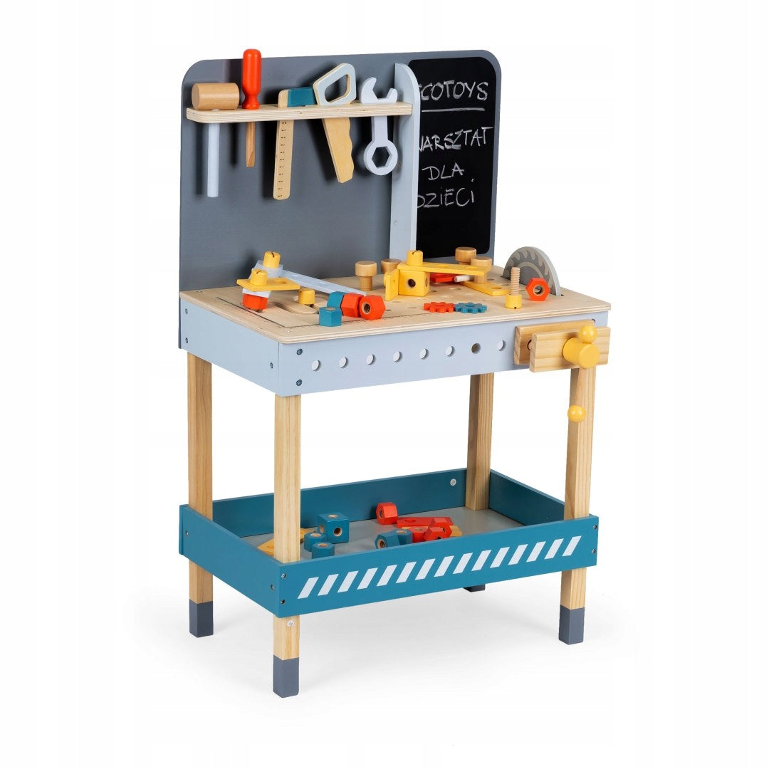TOY WOODEN WORKSHOP WITH TOOLS - 47 EL. ECOTOYS Packaging status original