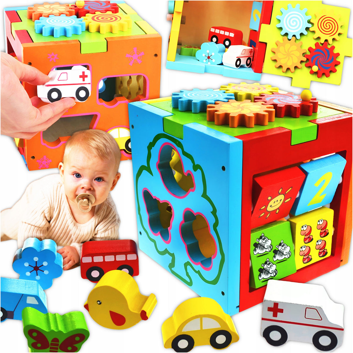 TOYS BLOCKS WOODEN EDUCATIONAL SORTER LARGE FOR CHILDREN CUBE