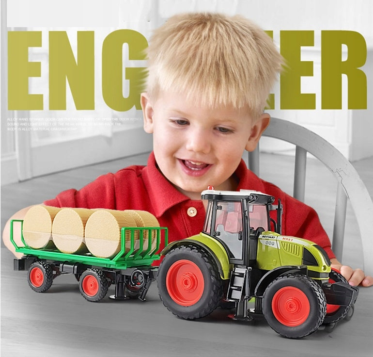 TRACTOR WITH TRAILER FOR CHILDREN SET TRAILER 6 BALES HAY SOUND +LIGHT Packaging status original