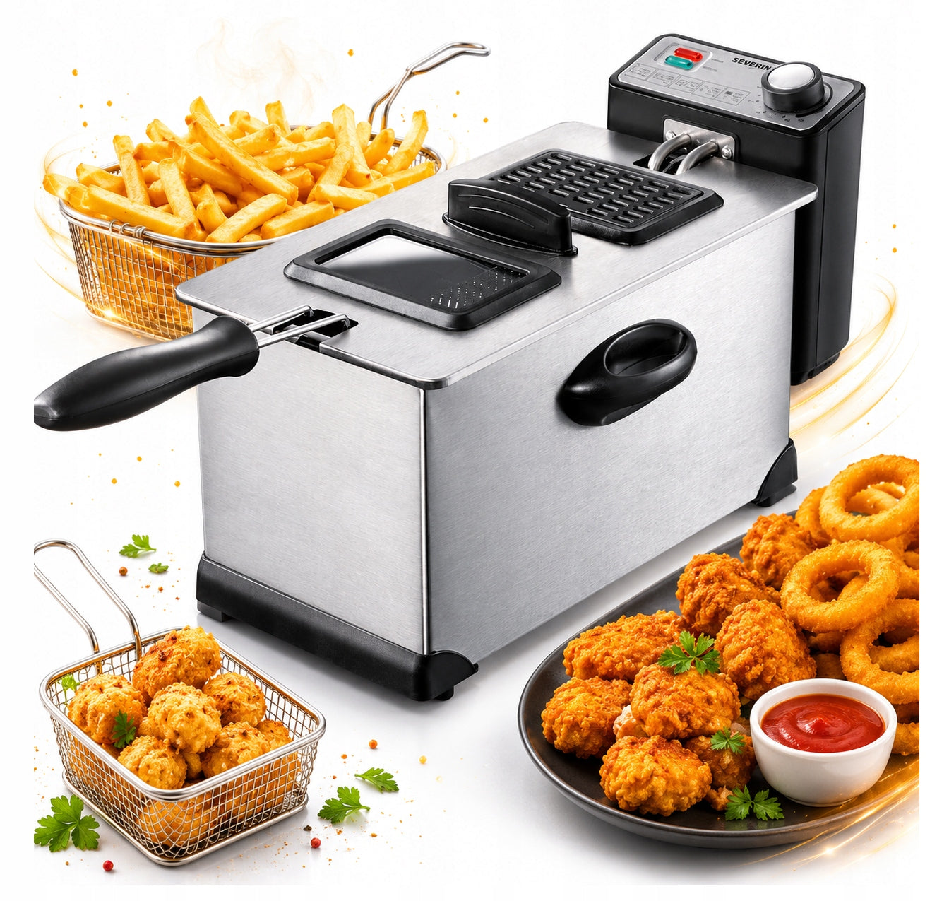 TRADITIONAL AIR FRYER 3L 2000W STAINLESS STEEL SEVERIN FR2431