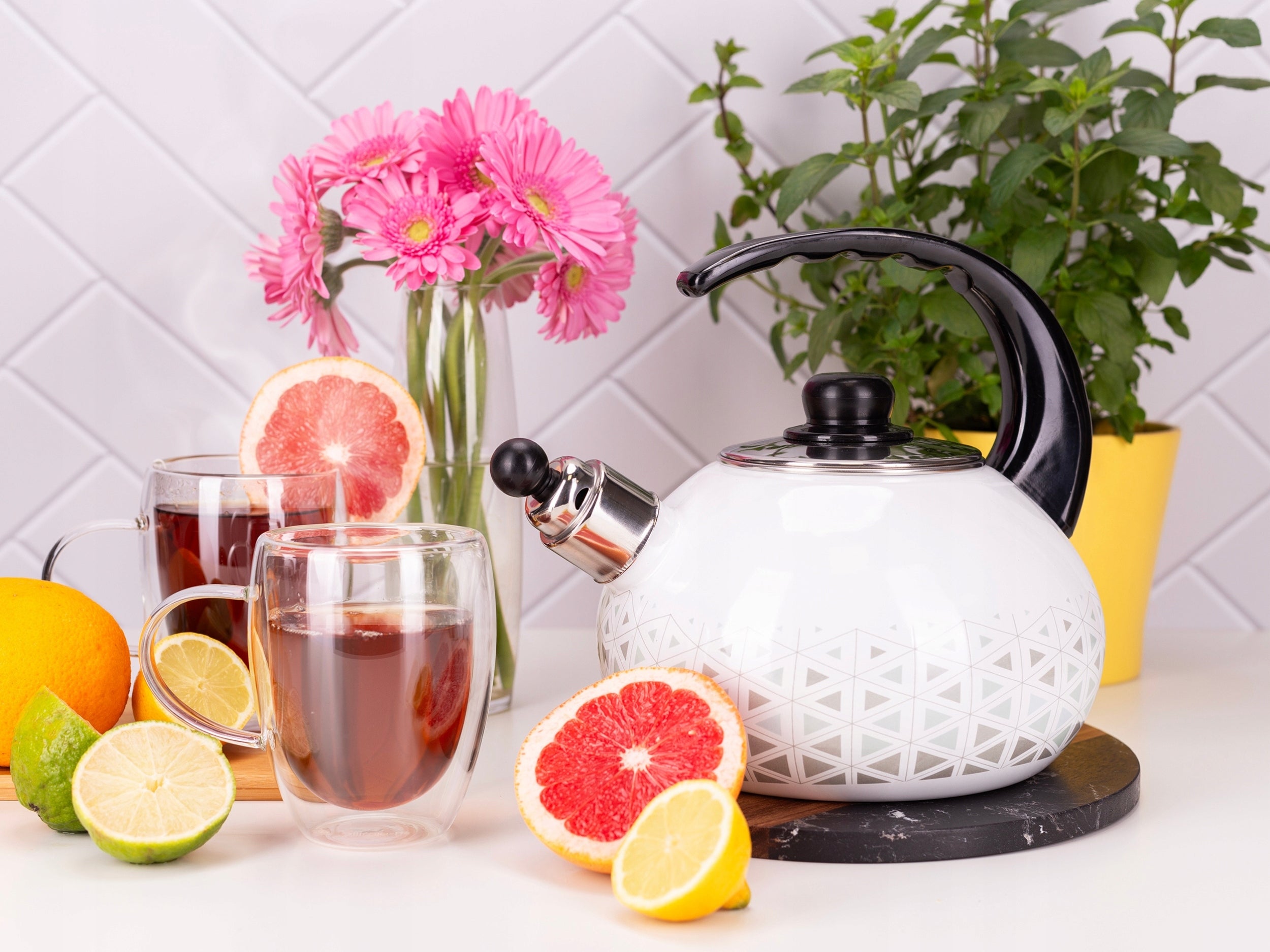TRADITIONAL ENAMEL KETTLE WITH WHISTLE GAS INDUCTION 2,5 L KAMILLE Packaging status original