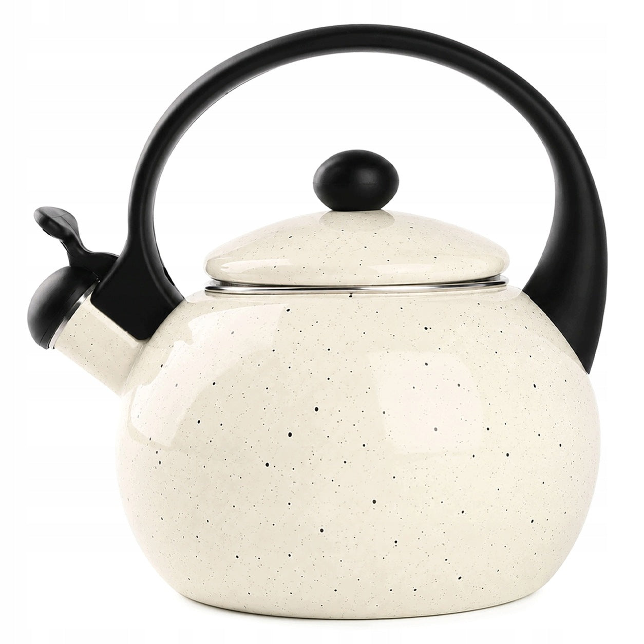 TRADITIONAL ENAMEL KETTLE WITH WHISTLE GAS INDUCTION CREAM MARBLE 2,2L