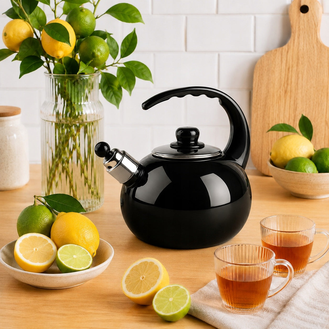 TRADITIONAL ENAMEL KETTLE WITH WHISTLE GAS INDUCTION FLORIAN BLACK 2,5L Packaging status original