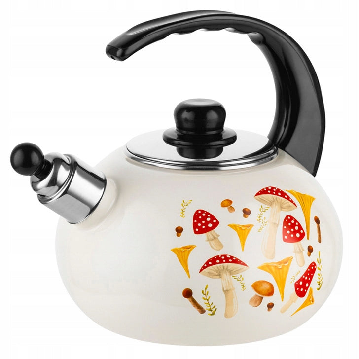TRADITIONAL Enamel KETTLE With Whistle Mushroom Enamel Poland Beige 2,2L Packaging status original