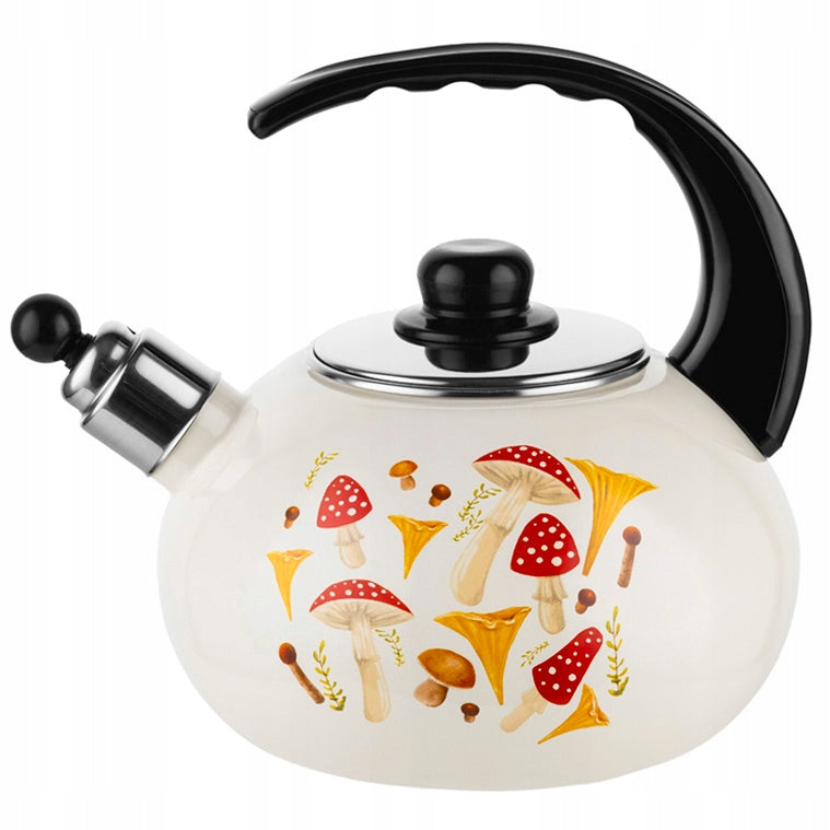 TRADITIONAL Enamel KETTLE With Whistle Mushroom Enamel Poland Beige 2,2L