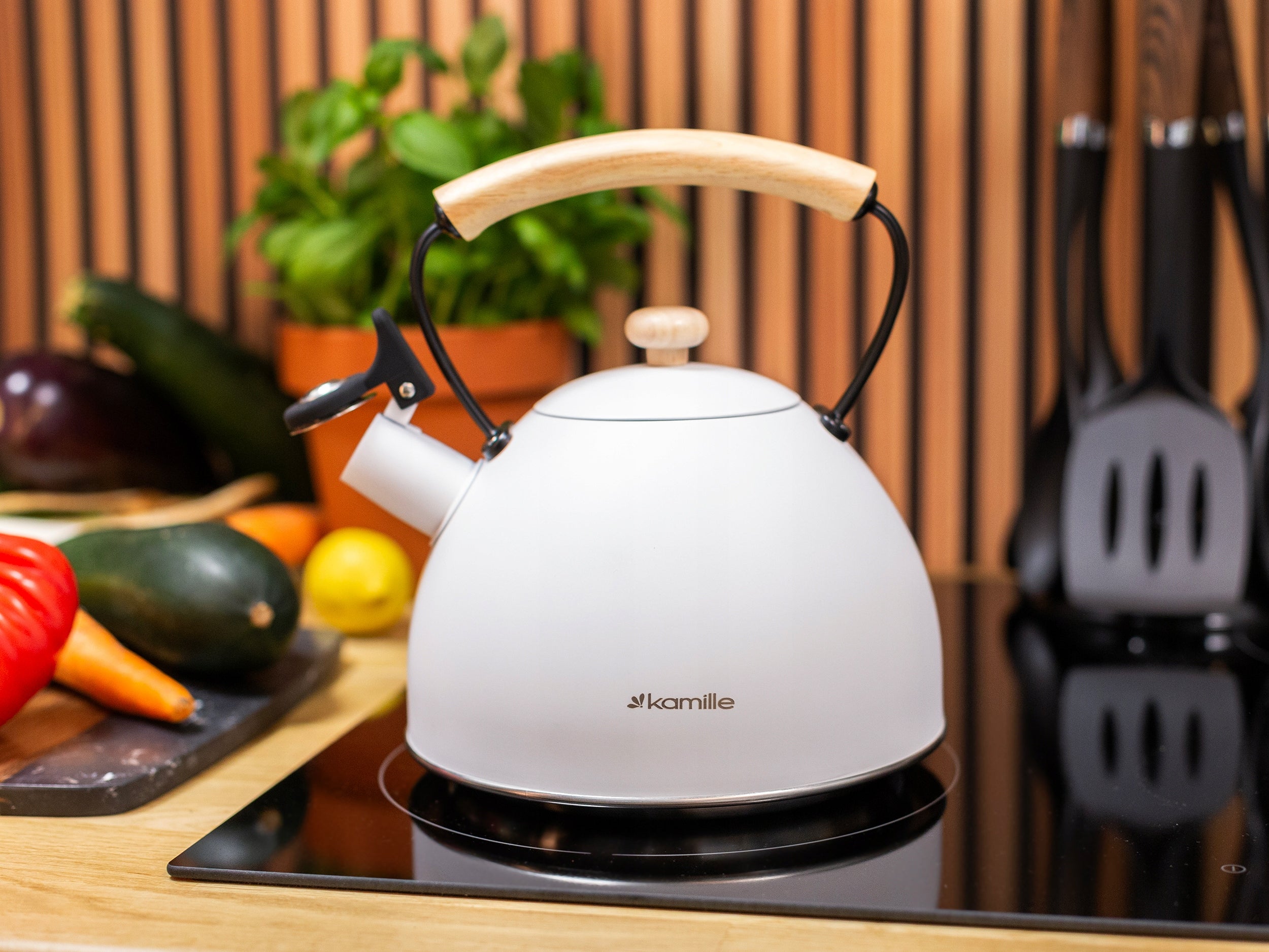 TRADITIONAL KETTLE WITH GAS WHISTLE INDUCTION KAMILLE steel white 2,5L Packaging status original